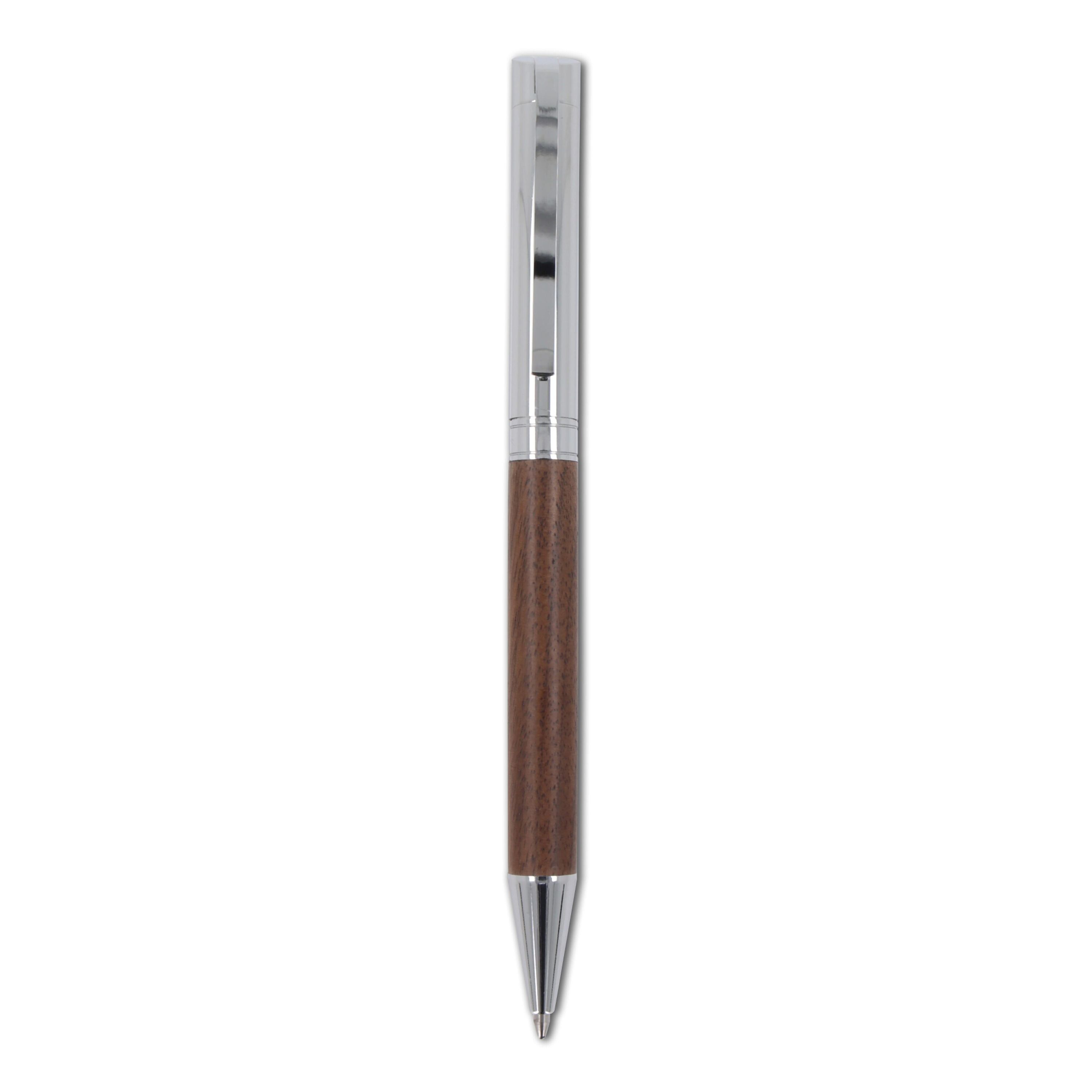 Set Kugelschreiber und Rollerball aus Metall Nussbaumholz in Geschenkbox - holz-408