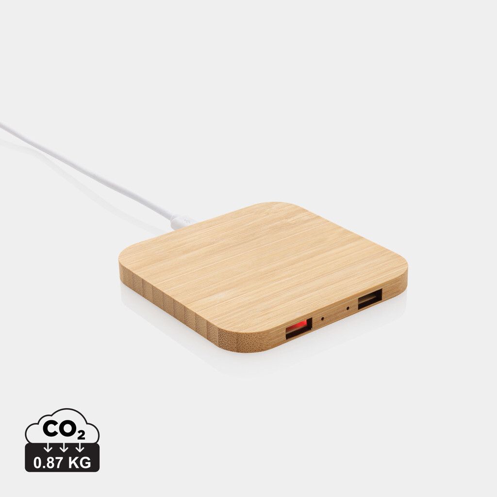 10W Wireless-Charger mit USB aus Bambus - braun-472