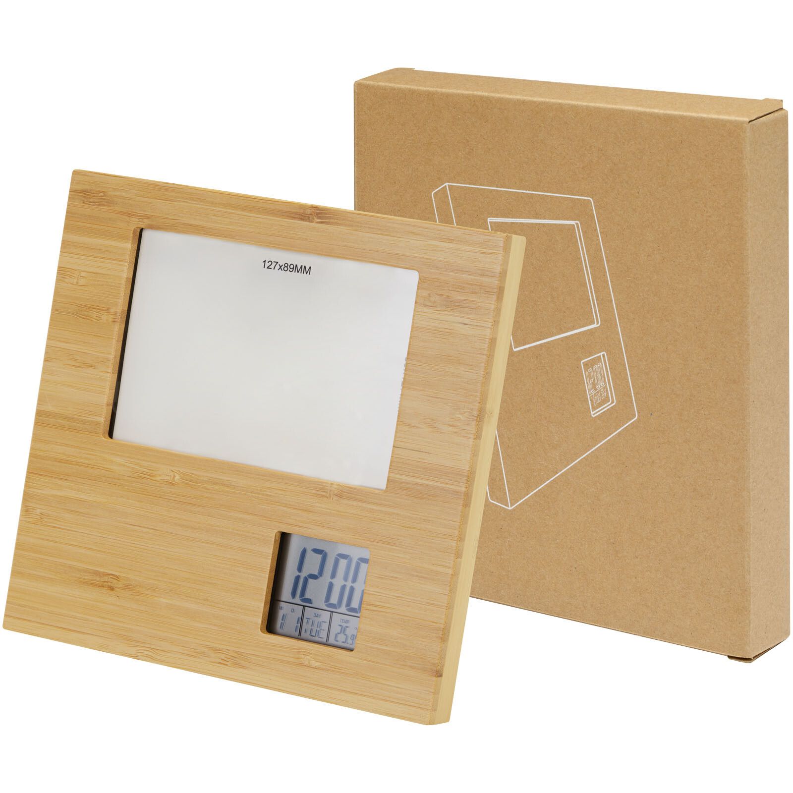 Sasa Bambus Fotorahmen Tischuhr mit Thermometer - natur-770