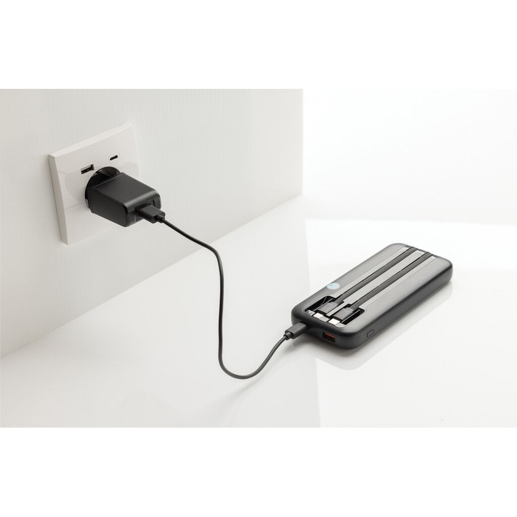Turbopack 10000mAh Powerbank mit integr. Kabeln aus RCS rABS - schwarz-728