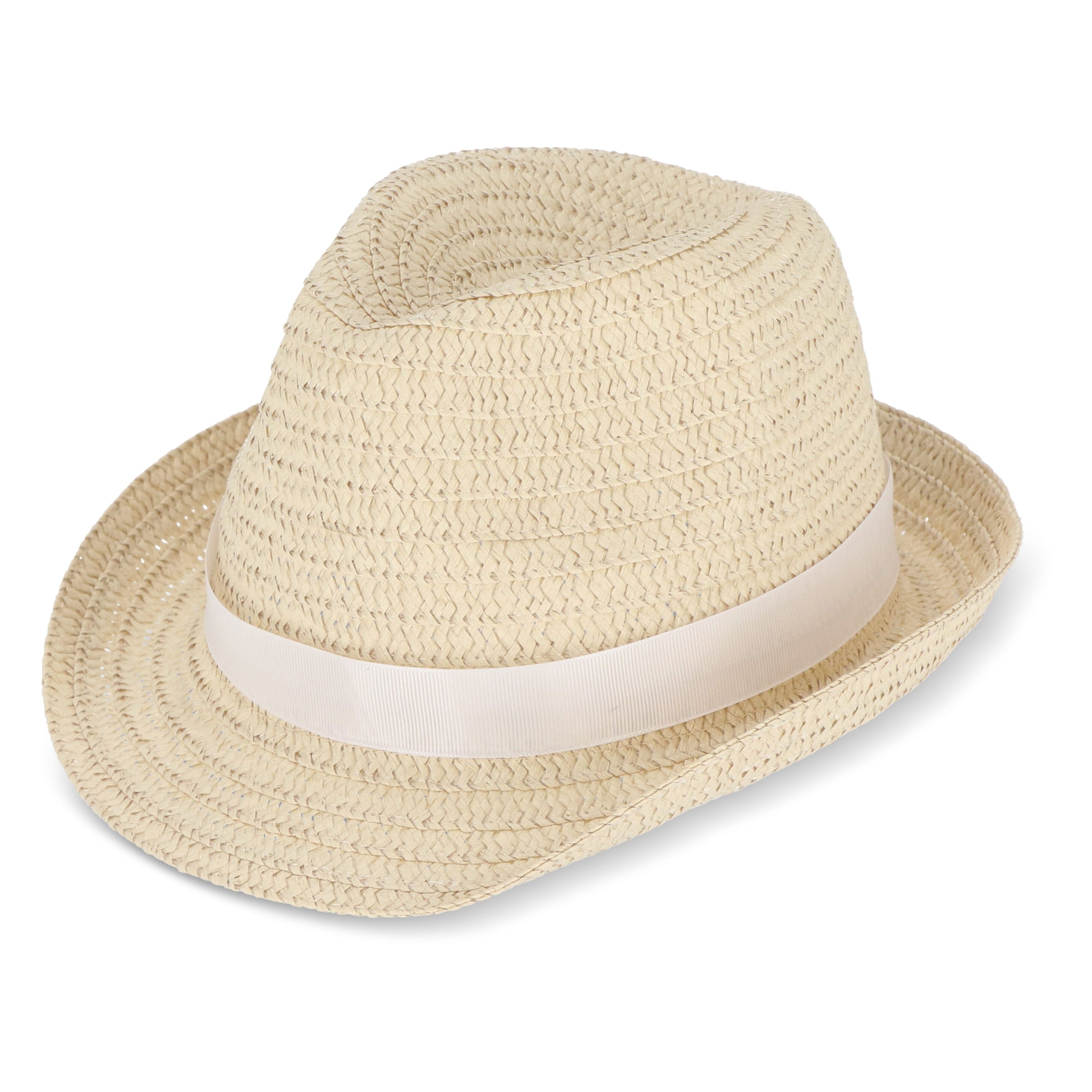 Pflanzlicher Strohhut mit farbigem Band - weiss-863
