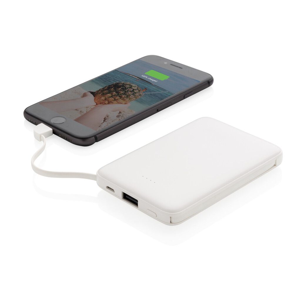5.000 mAh Powerbank mit integriertem Kabel - weiß-475