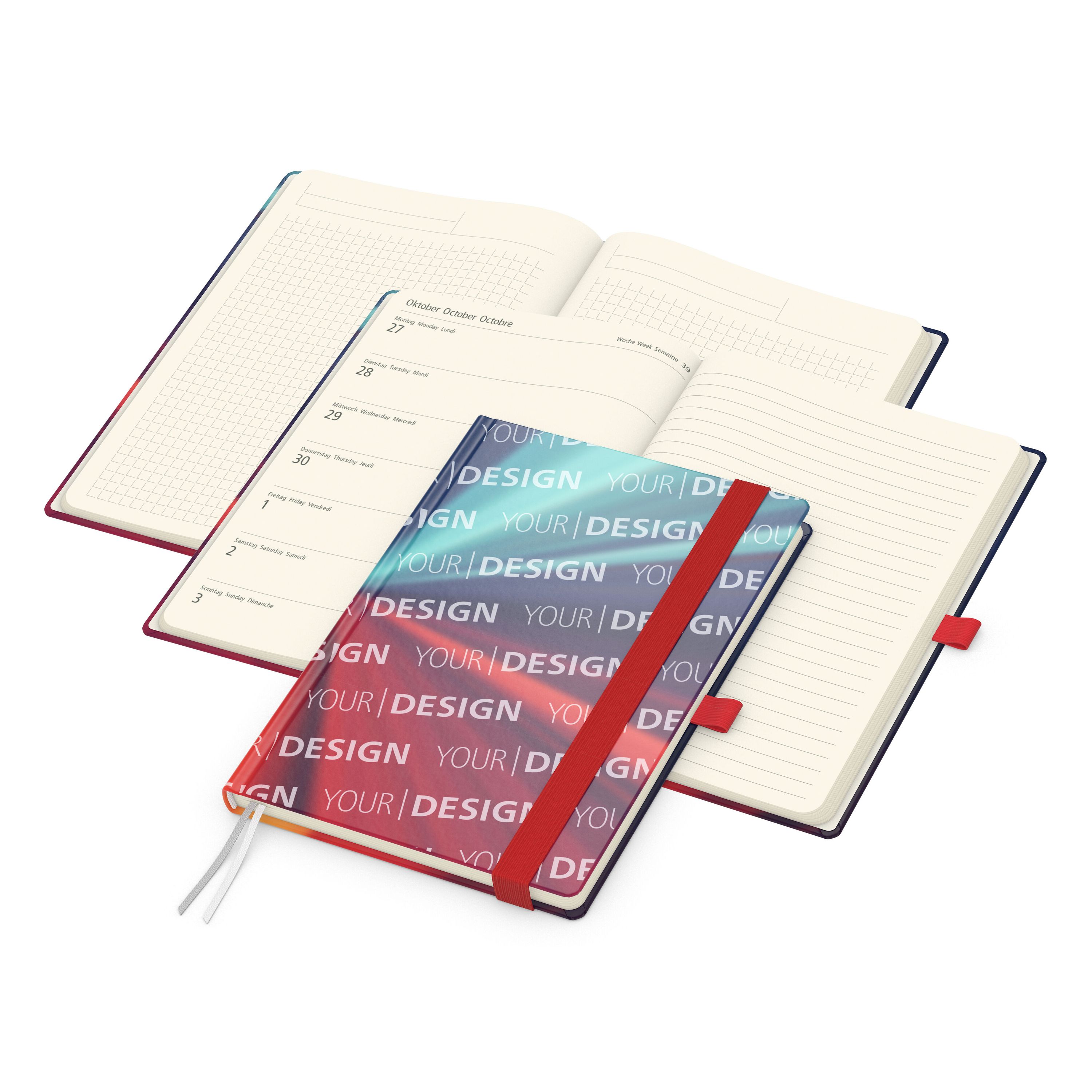 Wochenkalender links + Notizen rechts Match-Hybrid, Papier matt, rot-231