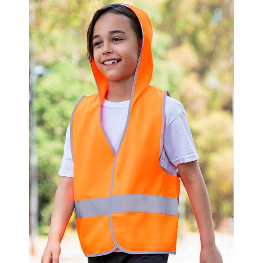 Kids´ Hooded Hi-Vis Safety Vest Odense - signal yellow-401