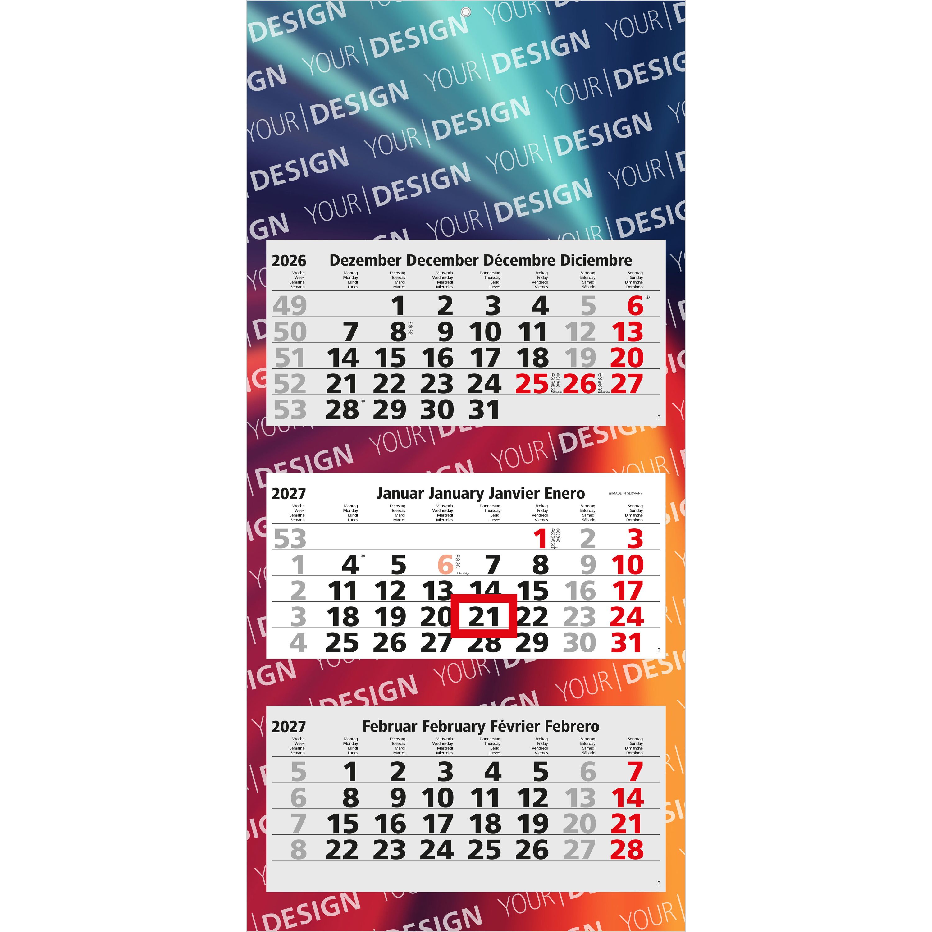 3-Monatskalender Mehrblock Maxi Light 3, Deutschland-878
