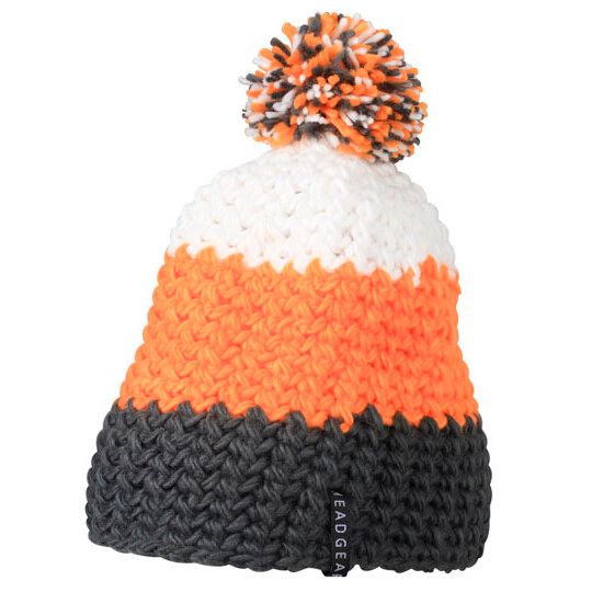 Crocheted Cap With Pompon - carbon - orange - white-651