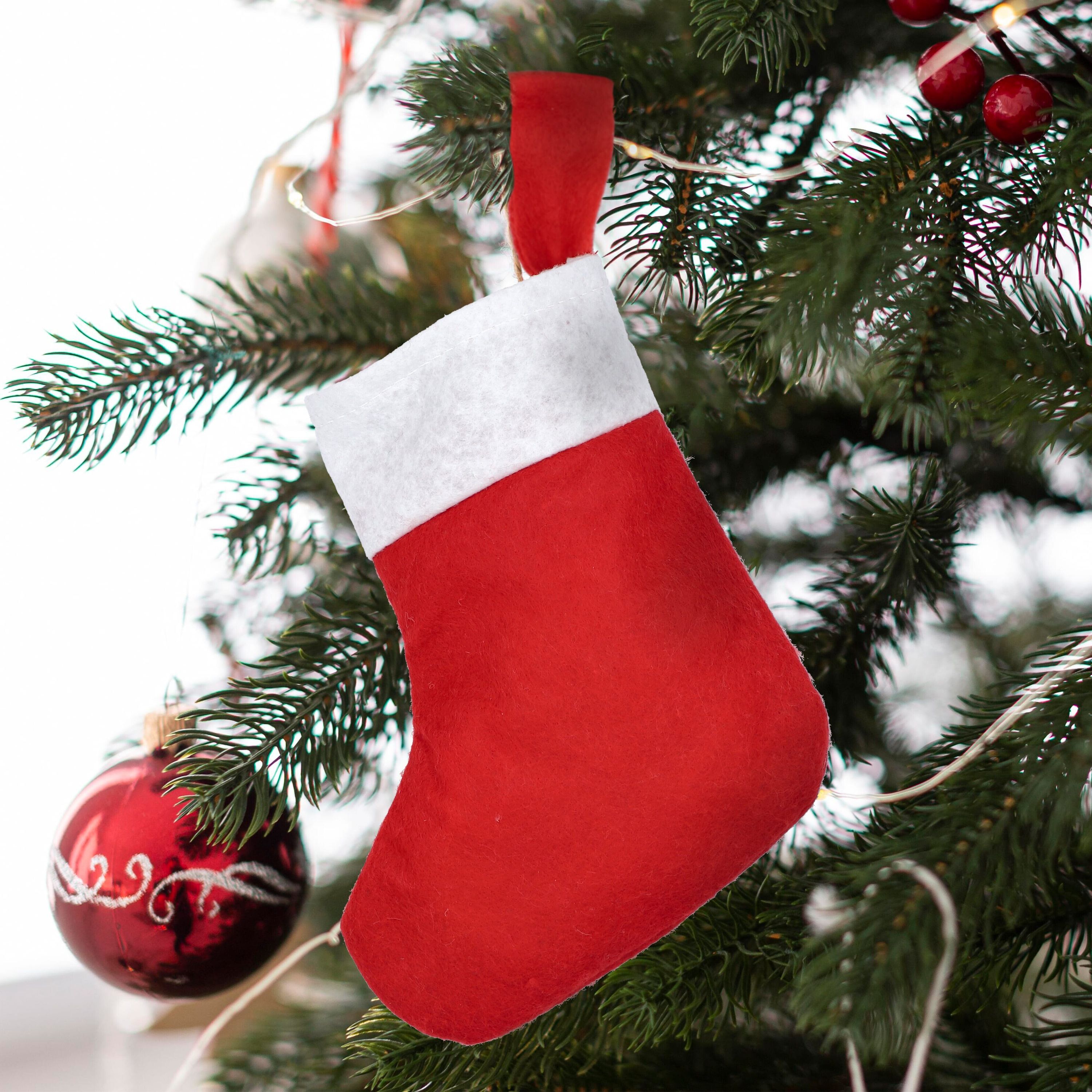 Filz-Weihnachtsstrumpf 20 cm - weiss  -  rot-123