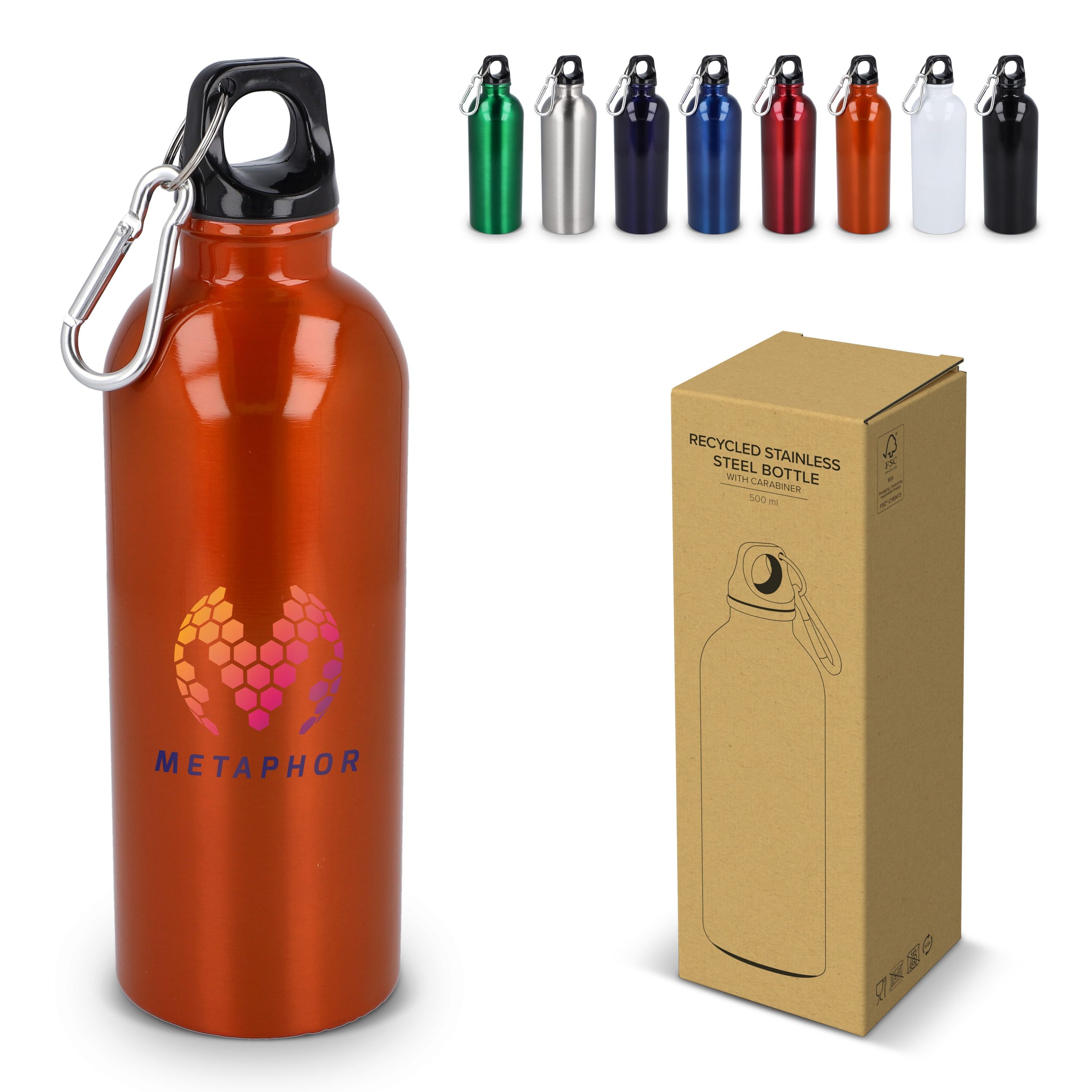 R-Edelstahl einwandige Flasche mit Karabiner 500 ml - dunkelblau-226