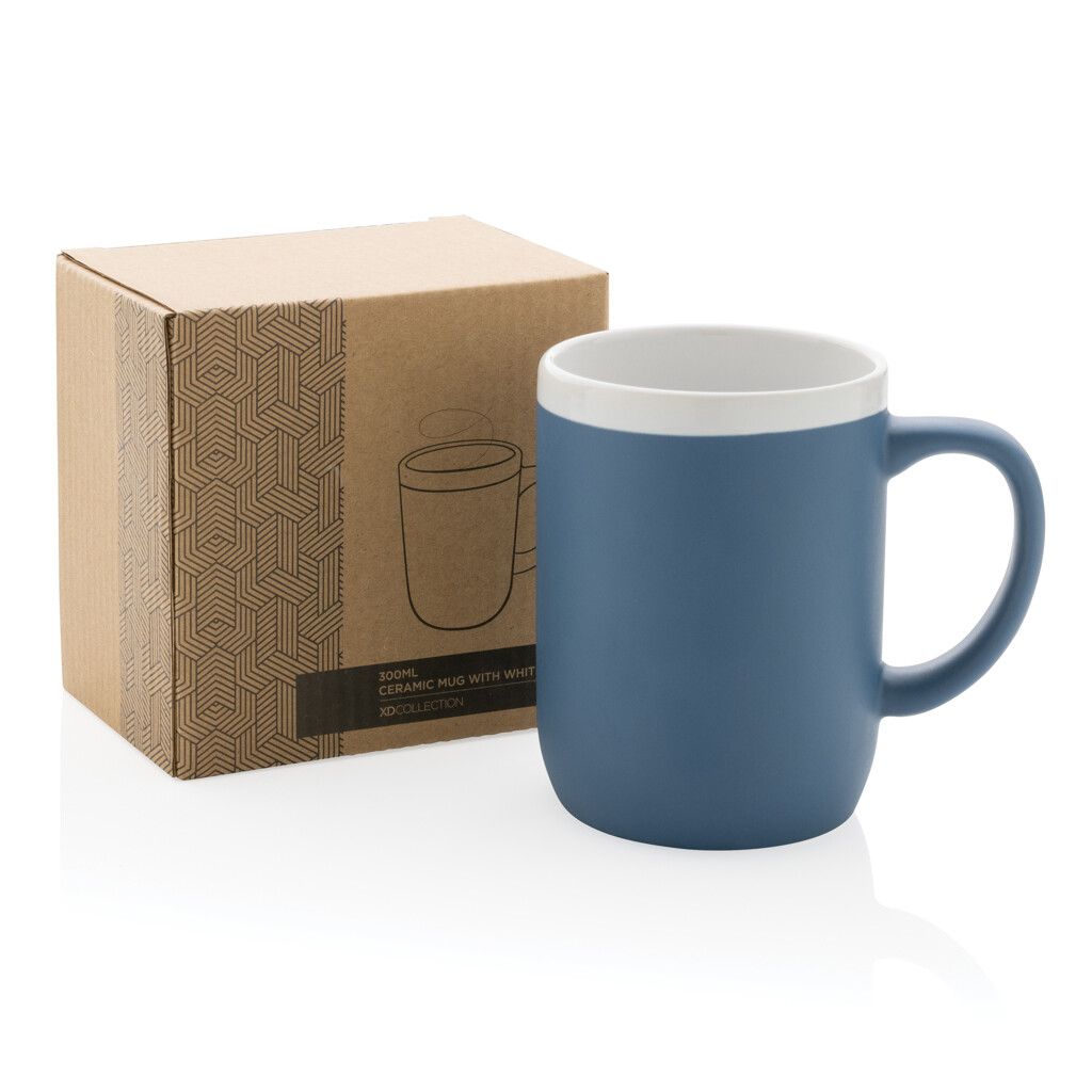 Keramiktasse mit weißem Rand, 300ml - blau-537