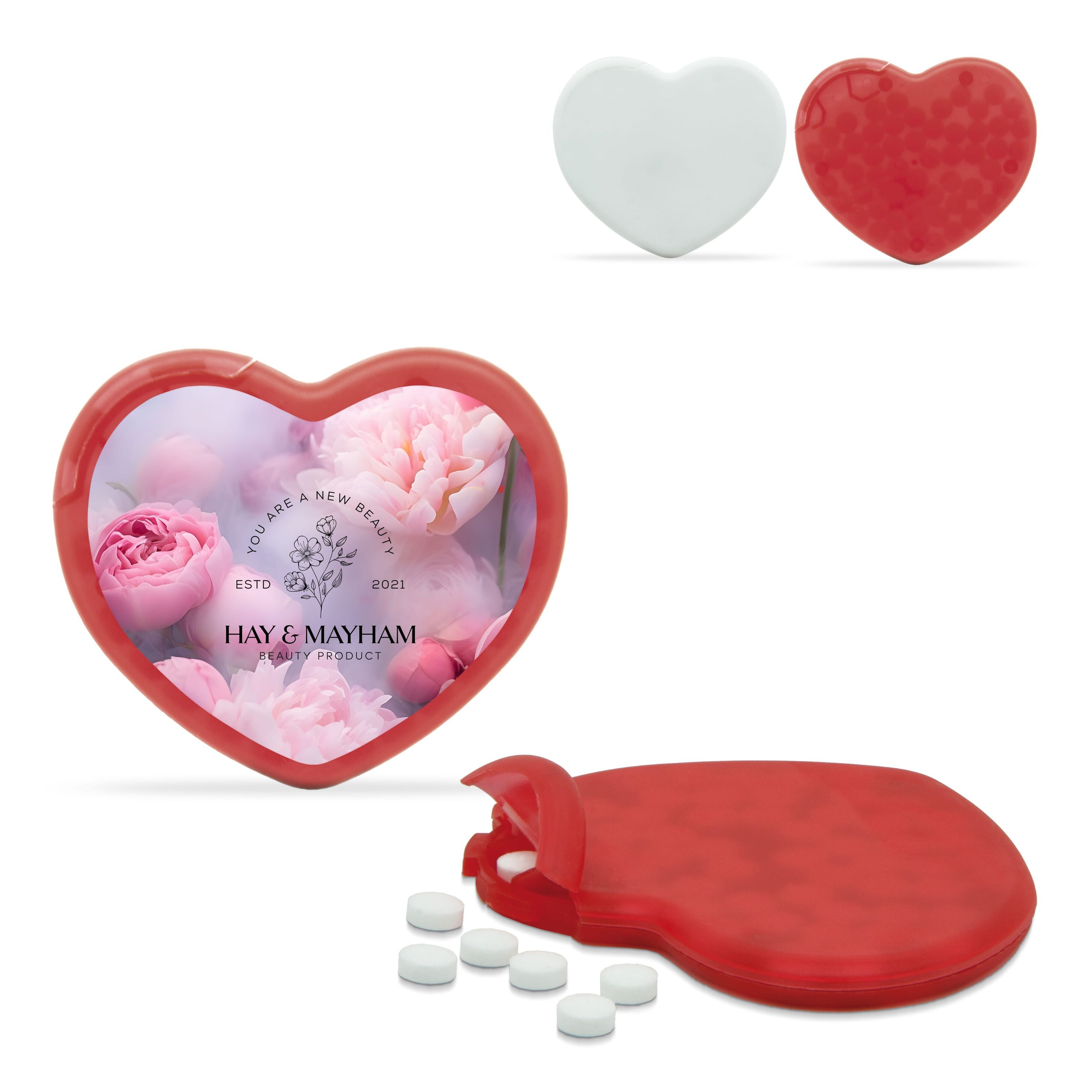 Pfefferminzdose Herz - natur  -  rot-55