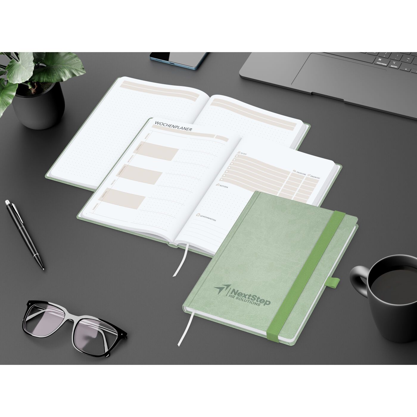 Notizbuch orgaLine Mainbook, White, grün-845