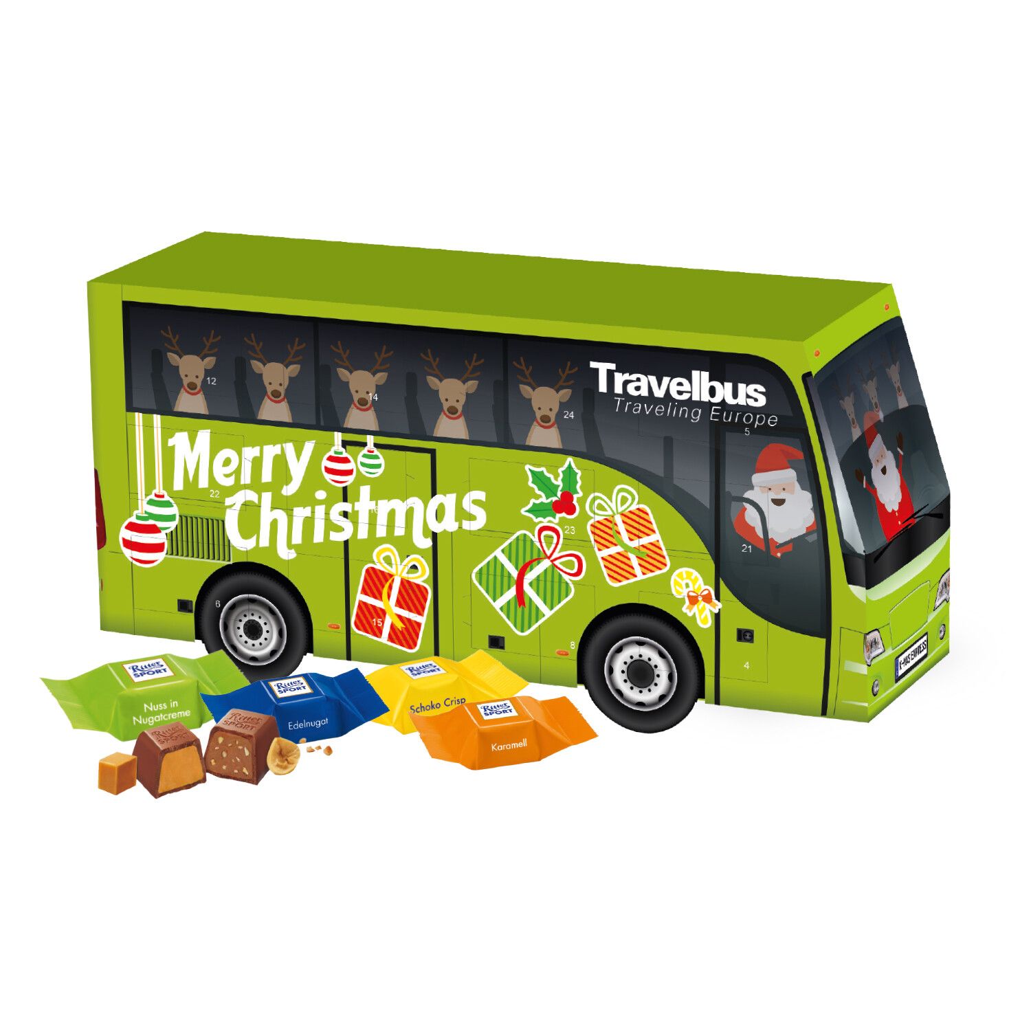 3D Adventskalender "Bus" mit Ritter Sport Schokowürfel-968