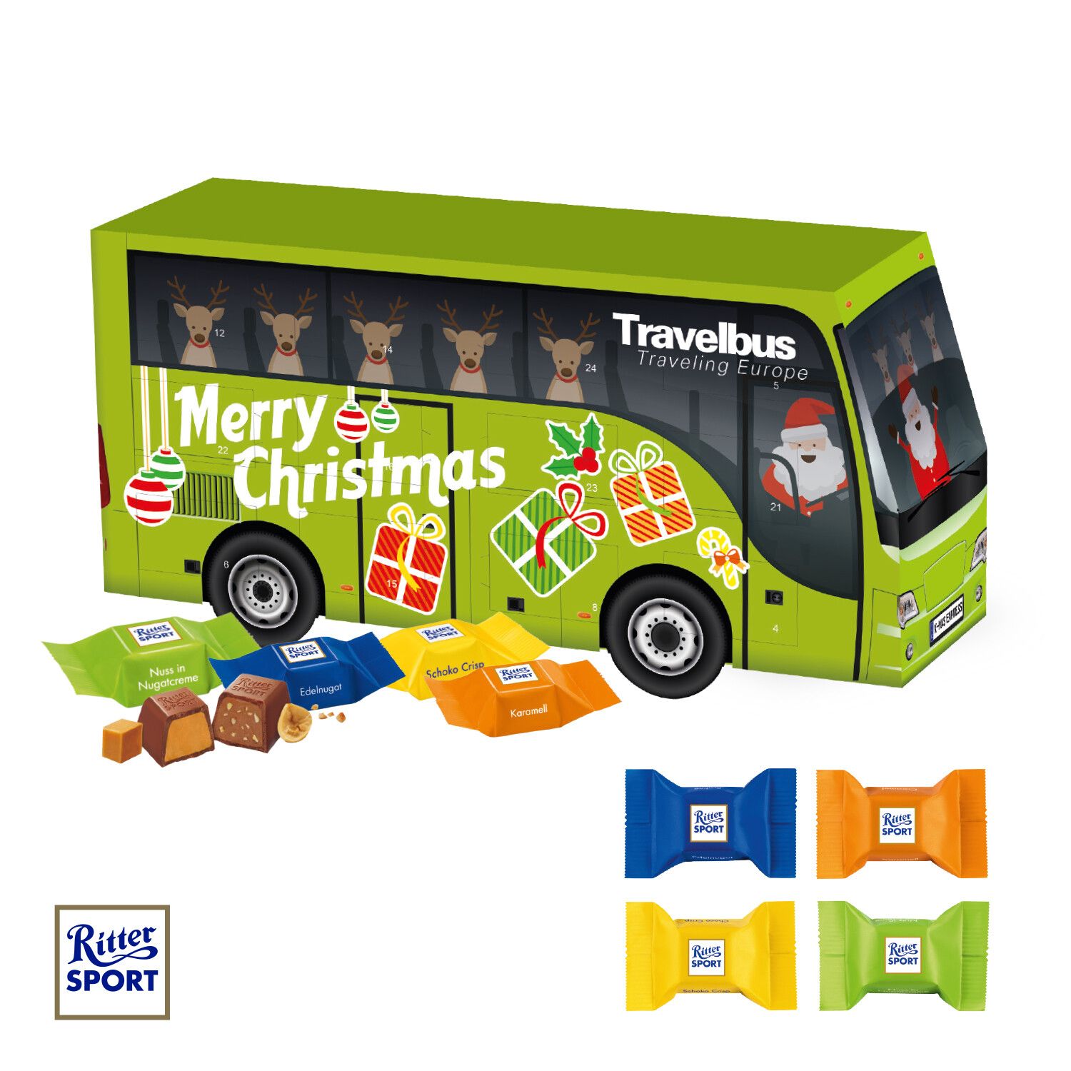 3D Adventskalender "Bus" mit Ritter Sport Schokowürfel-968