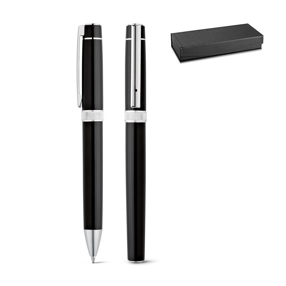 DOURO Metall-Roller und Kugelschreiber-Set mit Clip - schwarz-780
