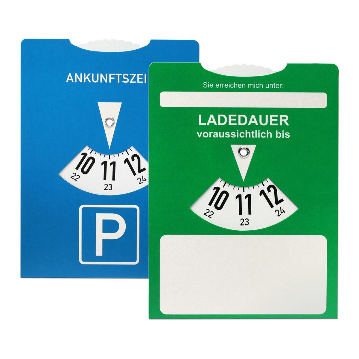 Kartonparkscheibe mit Ladedaueranzeige für E-Autos (8.5 cm Länge) - grün - blau-123
