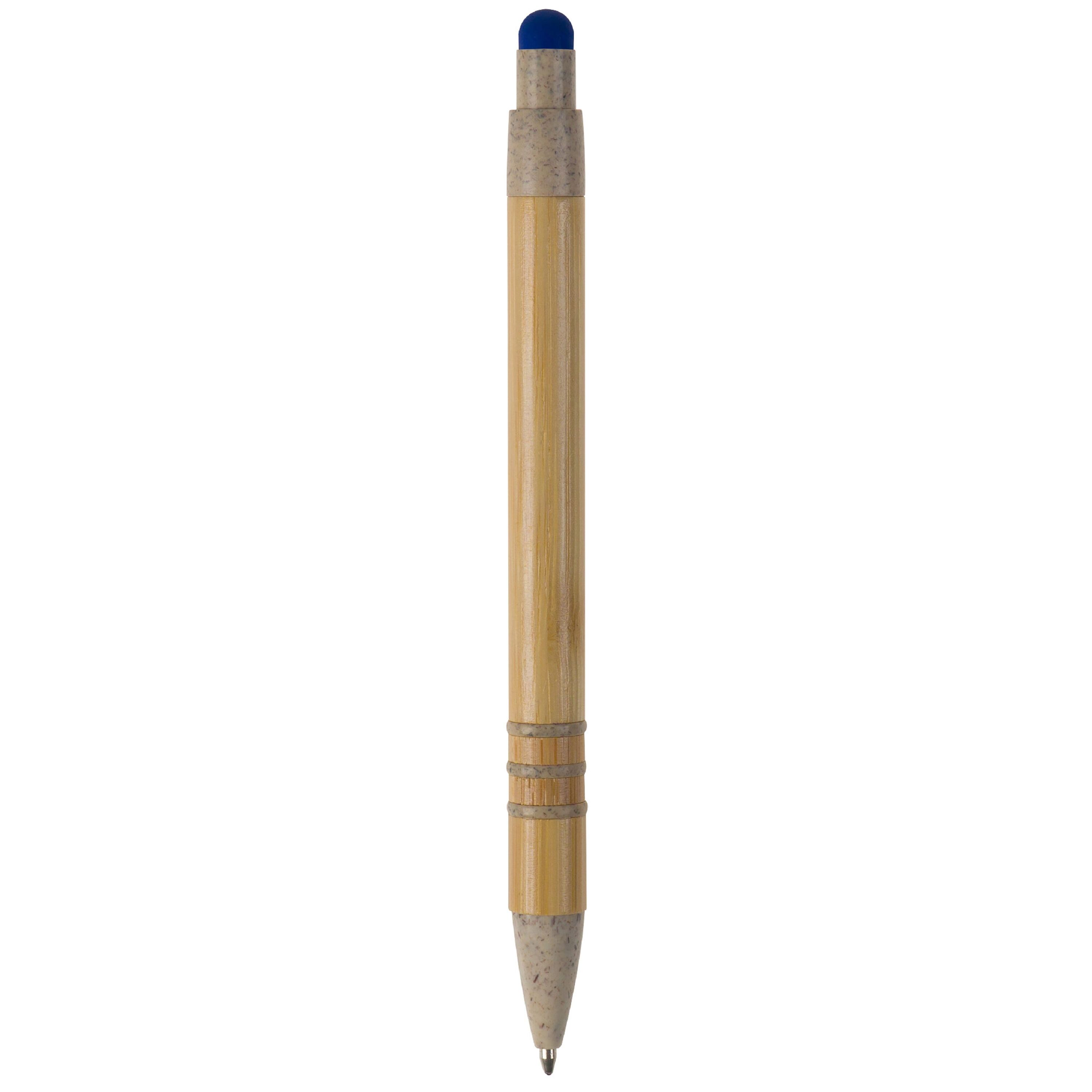 Kugelschreiber Bambus mit Touchpen und Weizenstroh Elementen - beige  -  blau-419