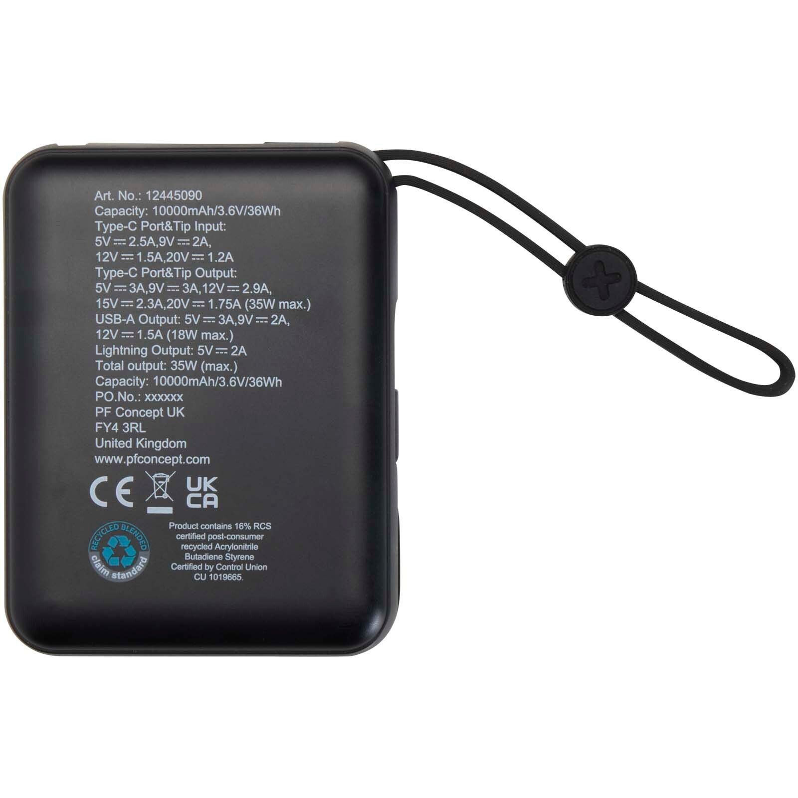 Acrux 35 W 10.000 mAh Tablet Powerbank mit integriertem Typ-C-Kabel aus recyceltem Kunststoff - schwarz-454