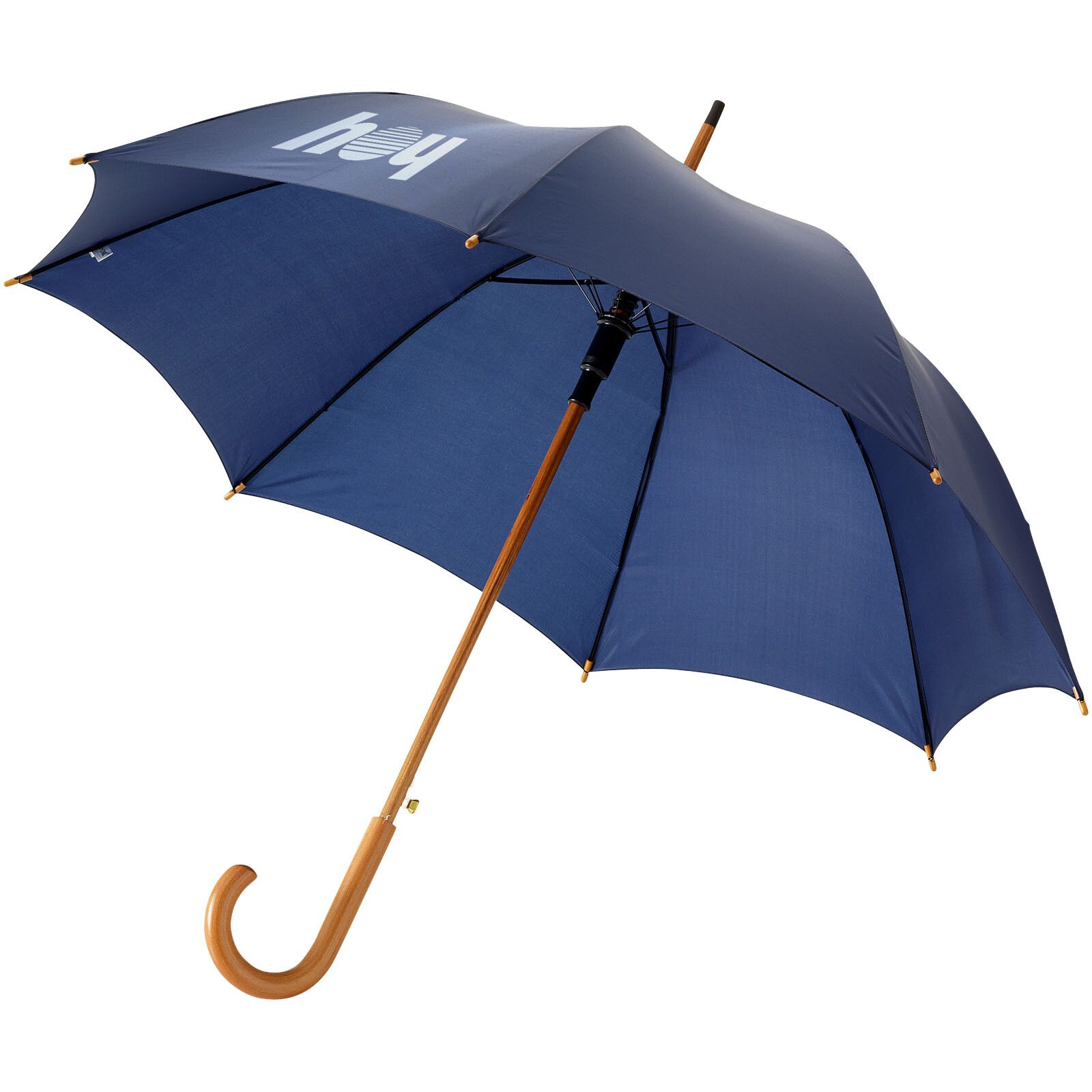 Kyle 23" Automatikregenschirm mit Holzstange und -griff - navy-367