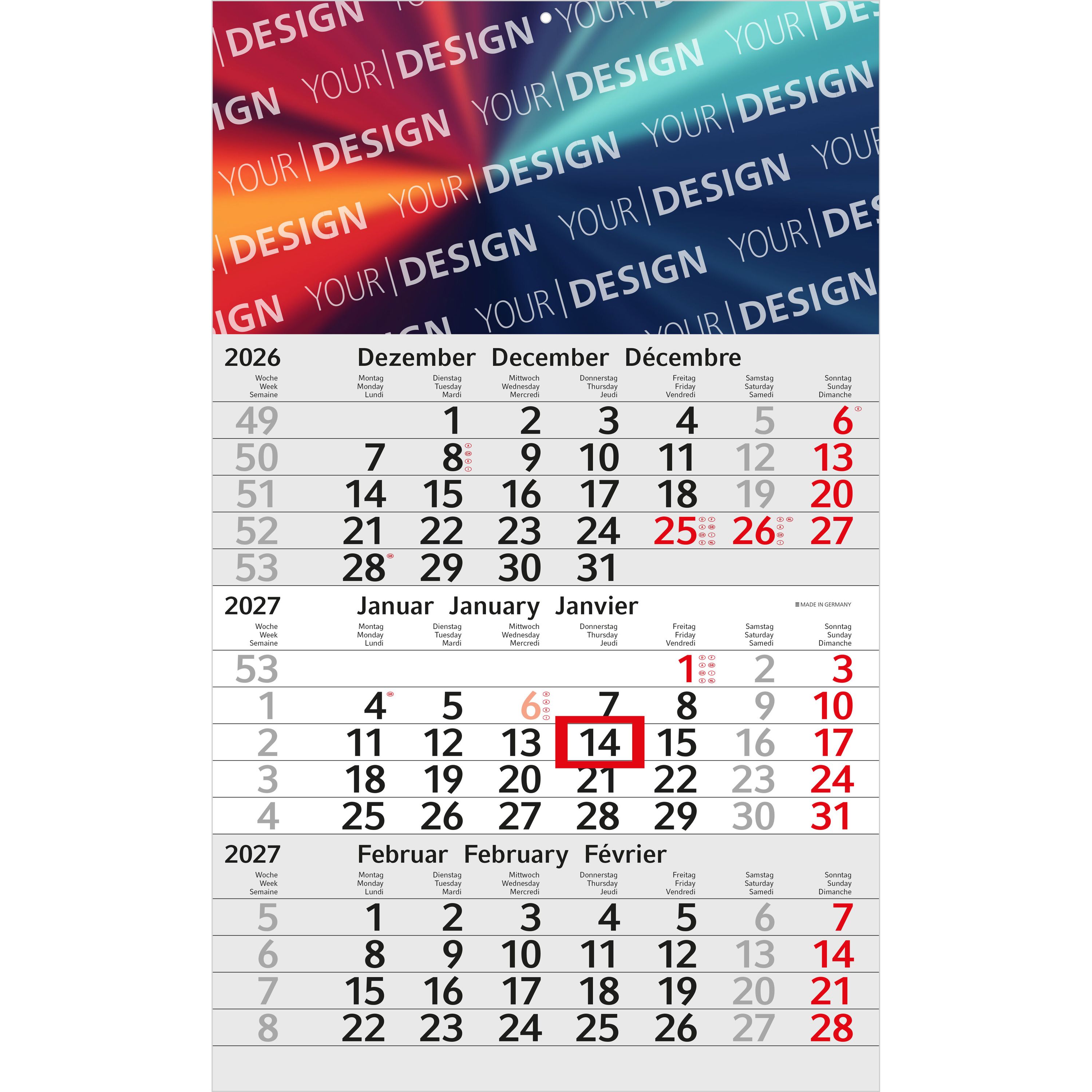 3-Monatskalender Einblatt Budget 3, rot-200