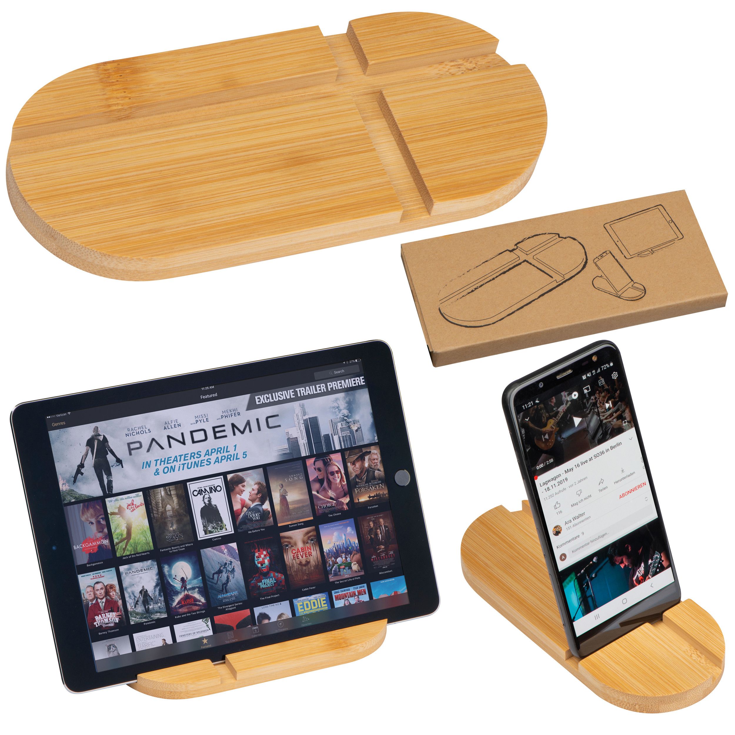 Tablet- und Smartphonehalter aus Bambus - beige-914