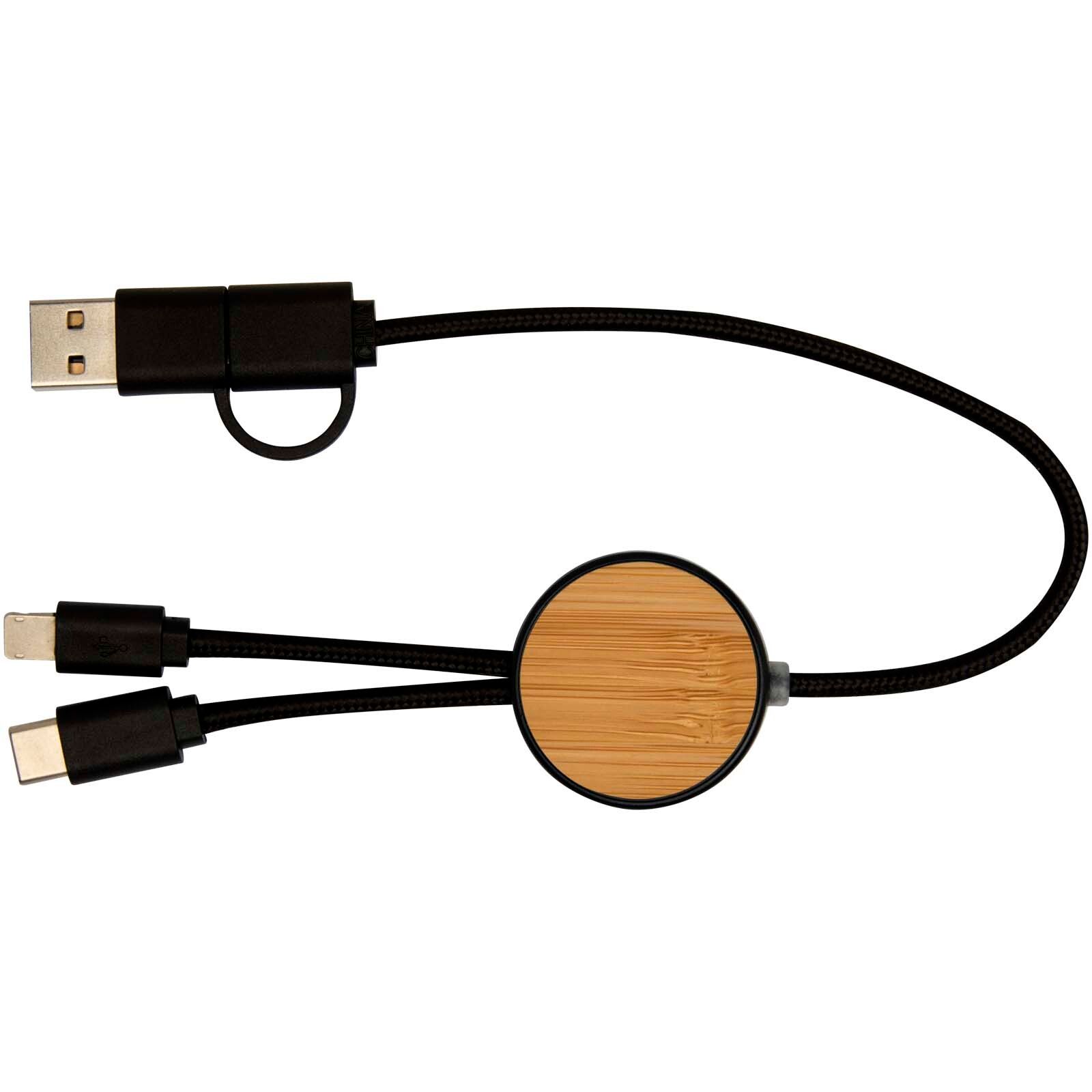 Chechia 30 cm 5-in-1 Kabel aus recyceltem Kunststoff für Datenübertragung und 27W Schnellladung mit Bambusdetails - schwarz-988