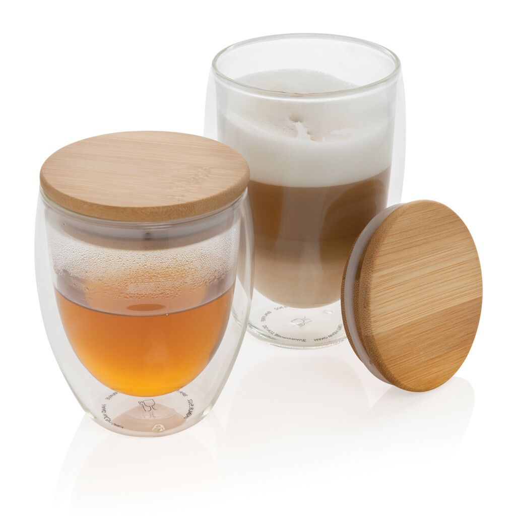 2-tlg Set Borosilikatgläser mit Bambusdeckel 250ml - transparent-602