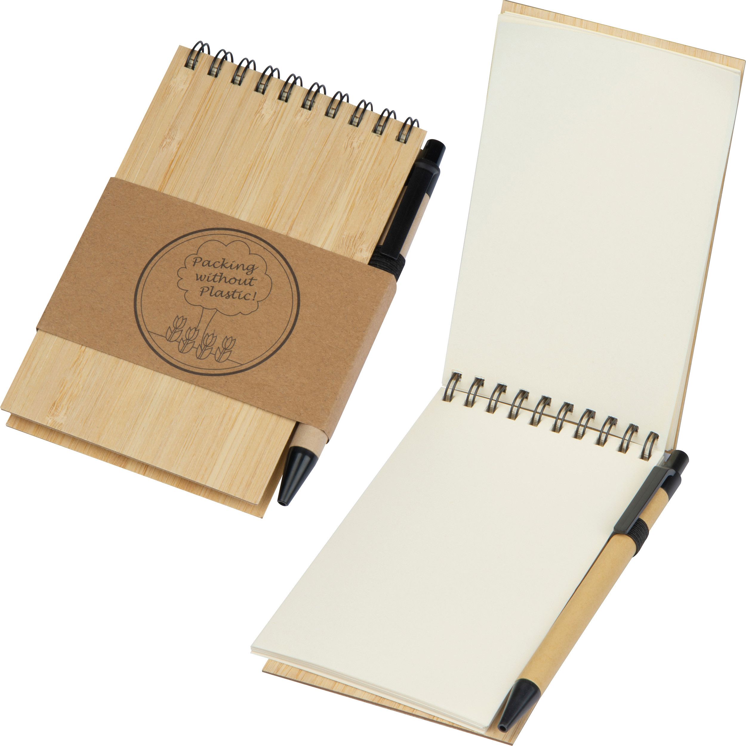 Notizbuch mit Bambuscover - beige-715