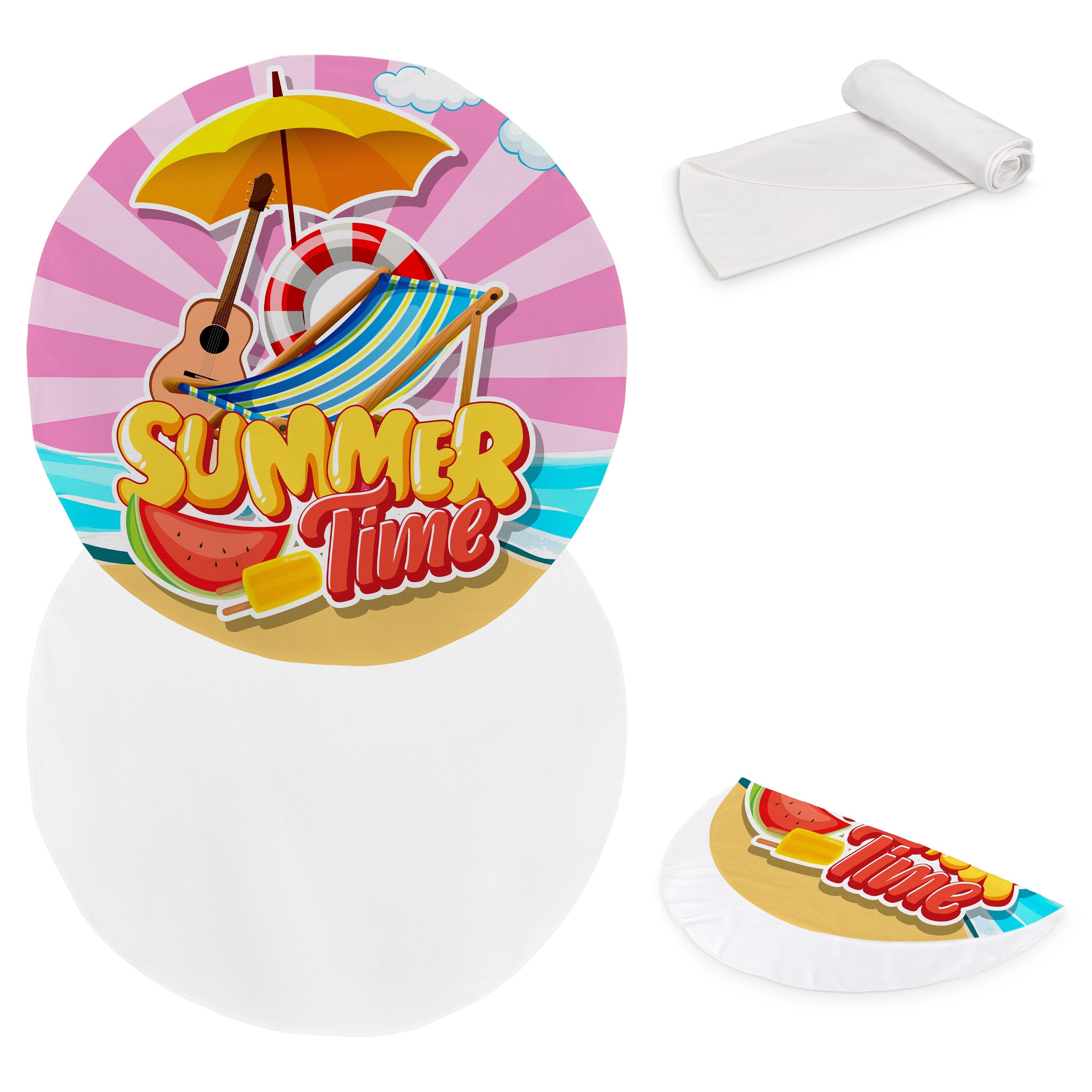 Doppelseitiges rundes Strandtuch Ø 150 cm, 350 g/m², Sublimationsdruck - weiss-814