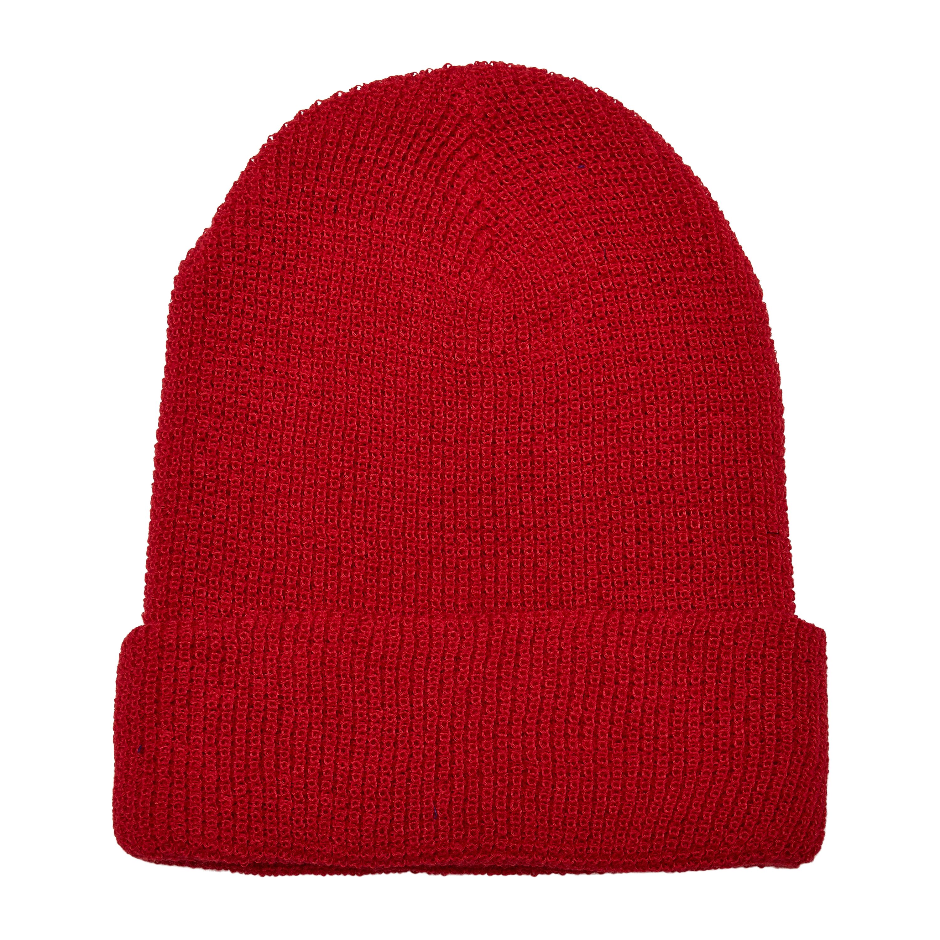 Recycled Yarn Waffle Knit Beanie - red-828