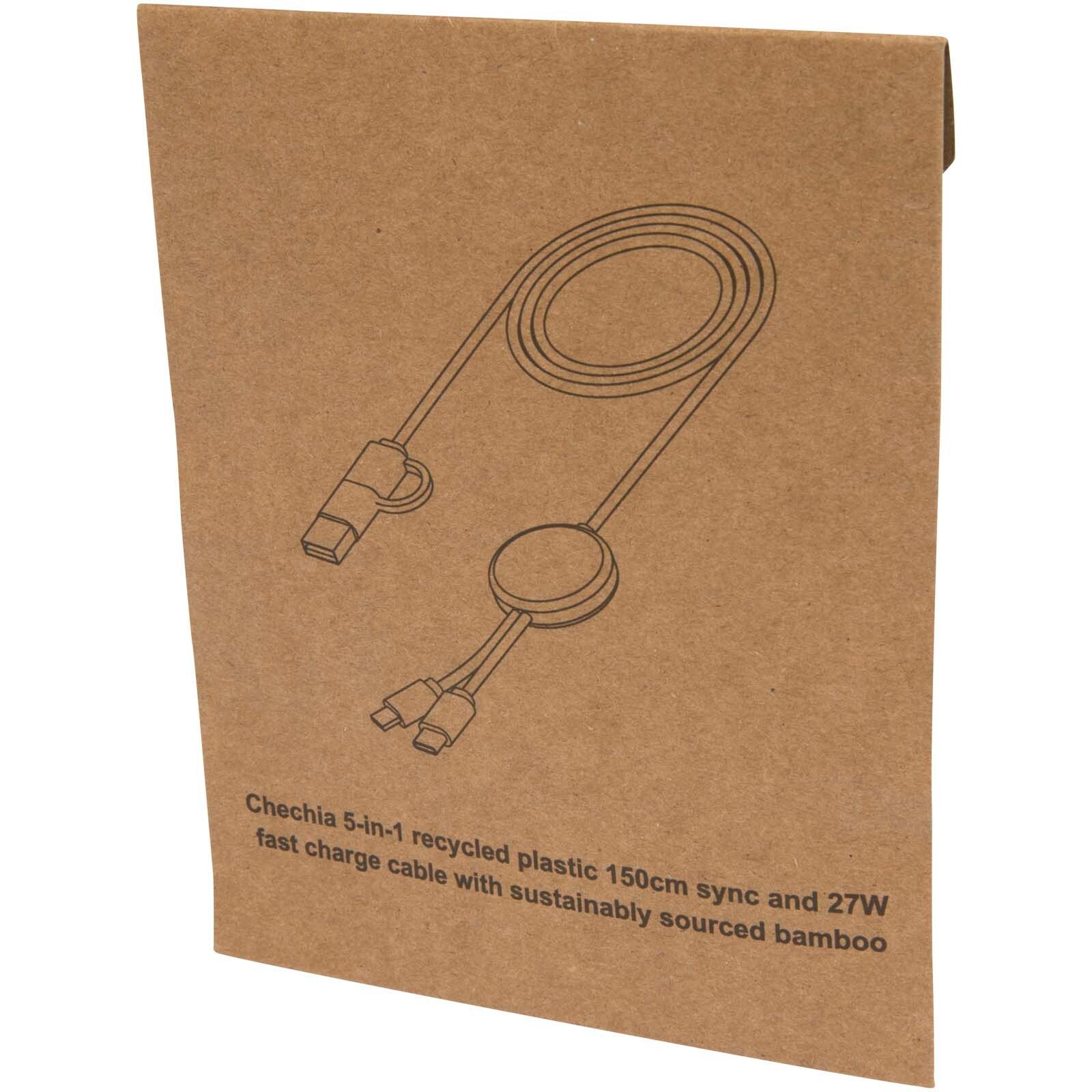 Chechia 150 cm 5-in-1 Kabel aus recyceltem Kunststoff für Datenübertragung und 27W Schnellladung mit Bambusdetails - weiss-180