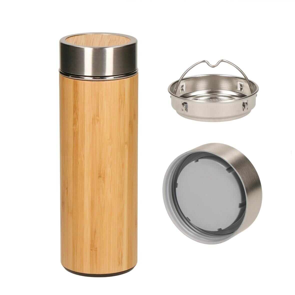 Vakuum Flasche Bambus, small 350 ml - braun-564