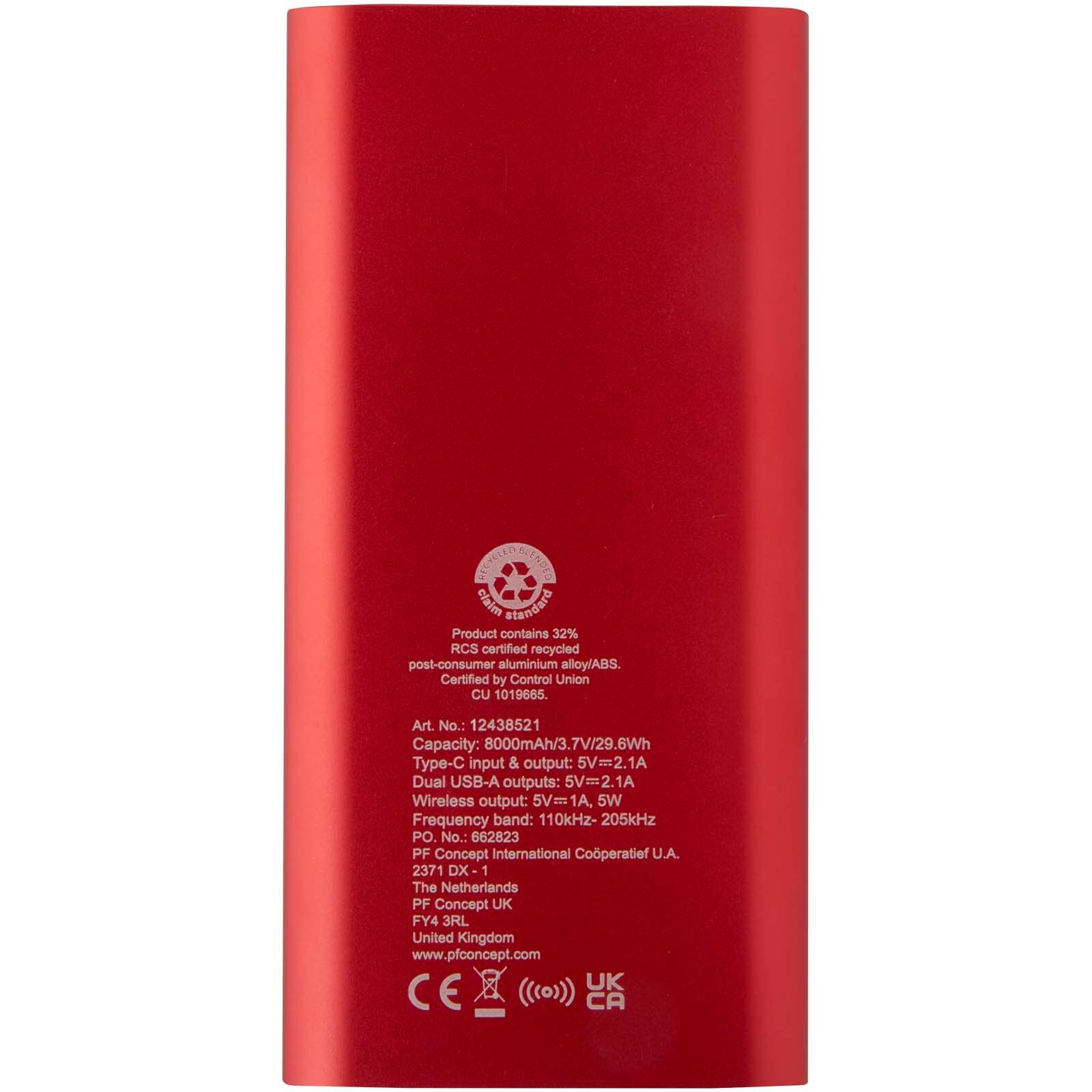 Juice 8000 mAh Typ-C kabellose Powerbank aus recyceltem Aluminium - rot-704