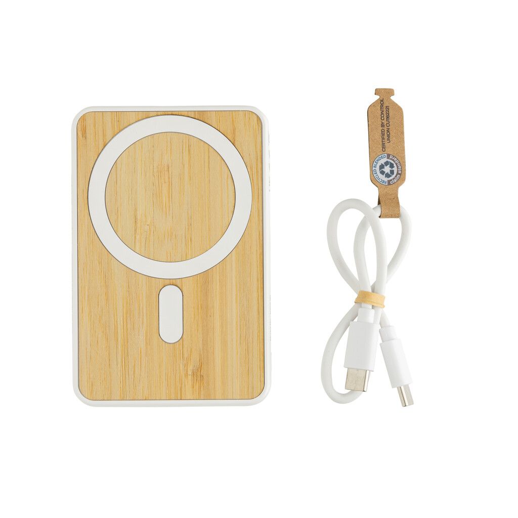 Zen 5000mAh 5W magnetische Bambus-Powerbank aus RCS rPlastik - weiß-356