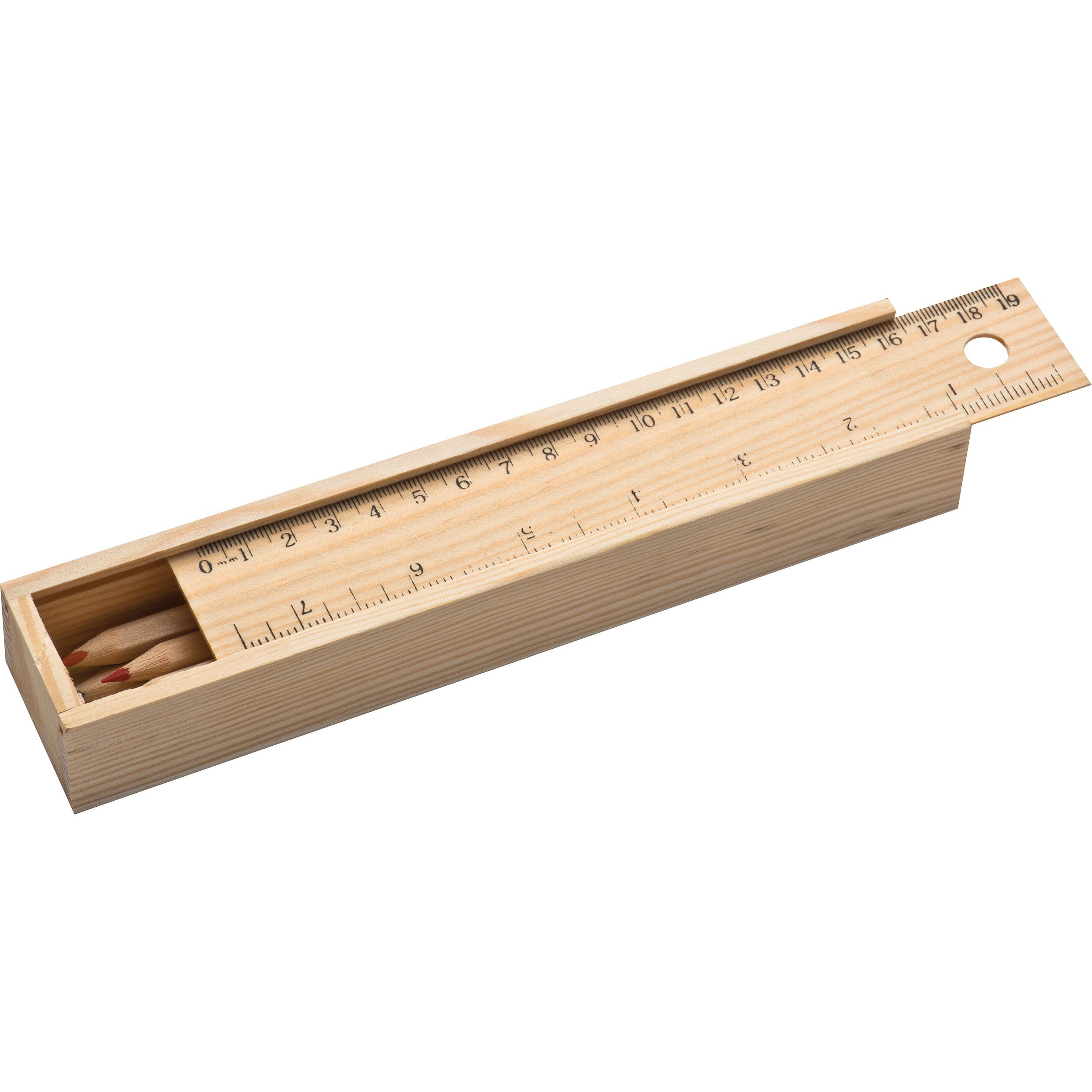 Holzbox mit 8 Buntstiften und Lineal - braun-201