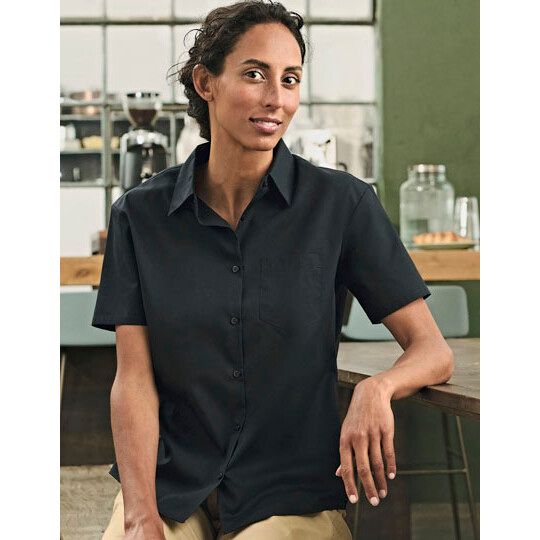 Ladies' Short Sleeve Classic Polycotton Poplin Shirt - black-304
