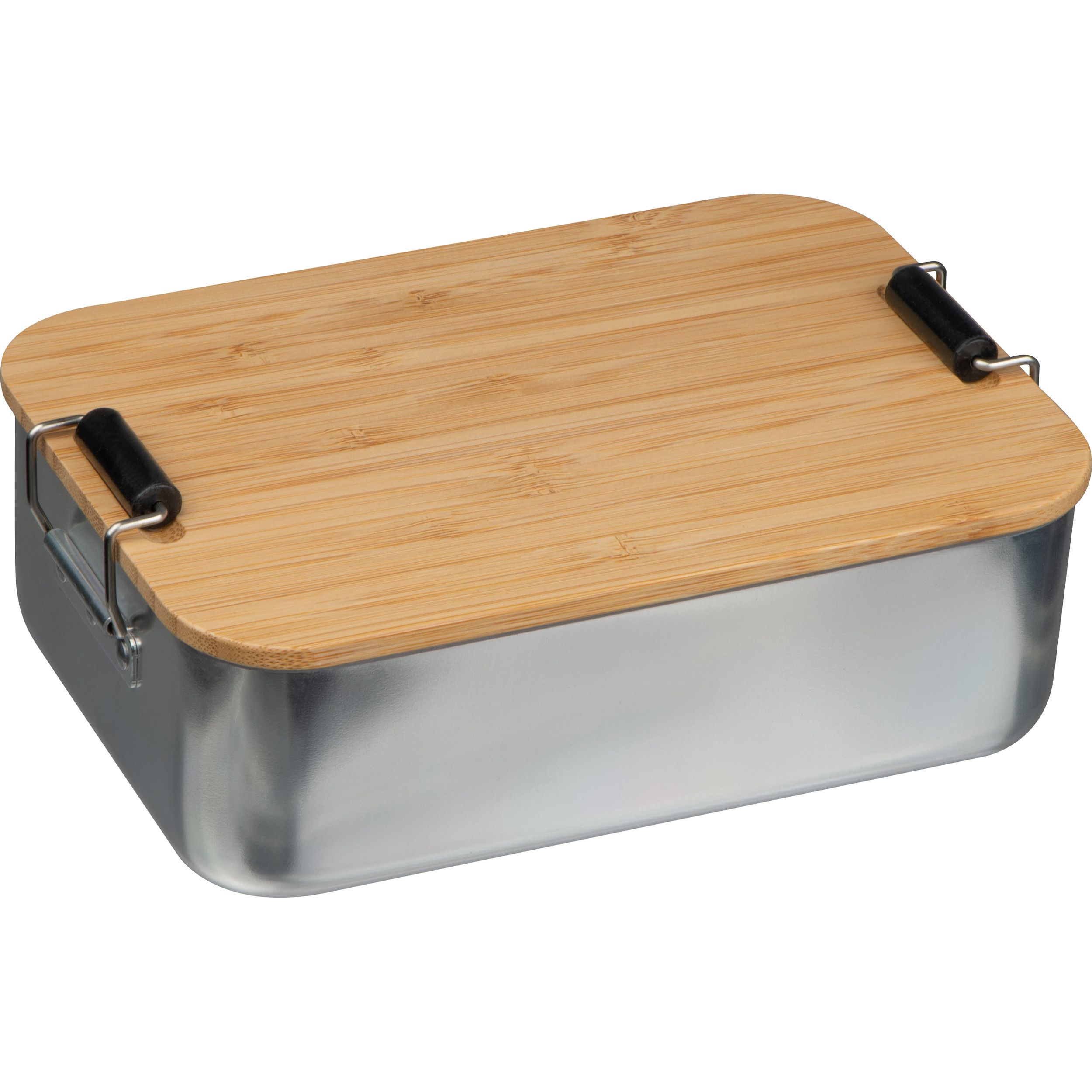 Brotzeitbox aus Aluminium mit Bambusdeckel  - silbergrau-108