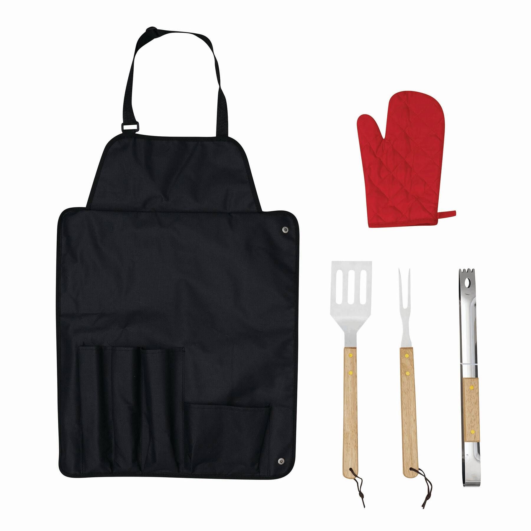 Grill-Schürze mit Grillbesteck GREAT BBQ - rot - schwarz - silber-828