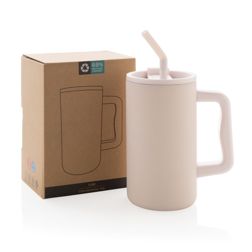 Cube Becher aus RCS recyceltem Stahl 800ml - rosa-313