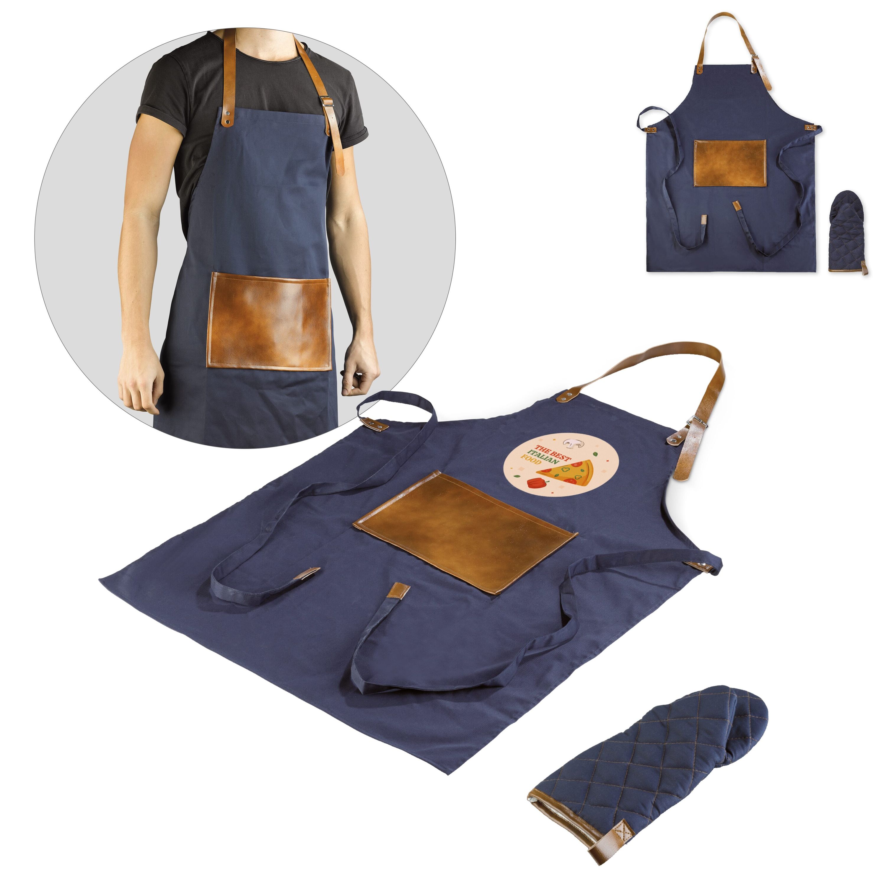 BBQ-Schürze und -Handschuh - dunkelblau-387
