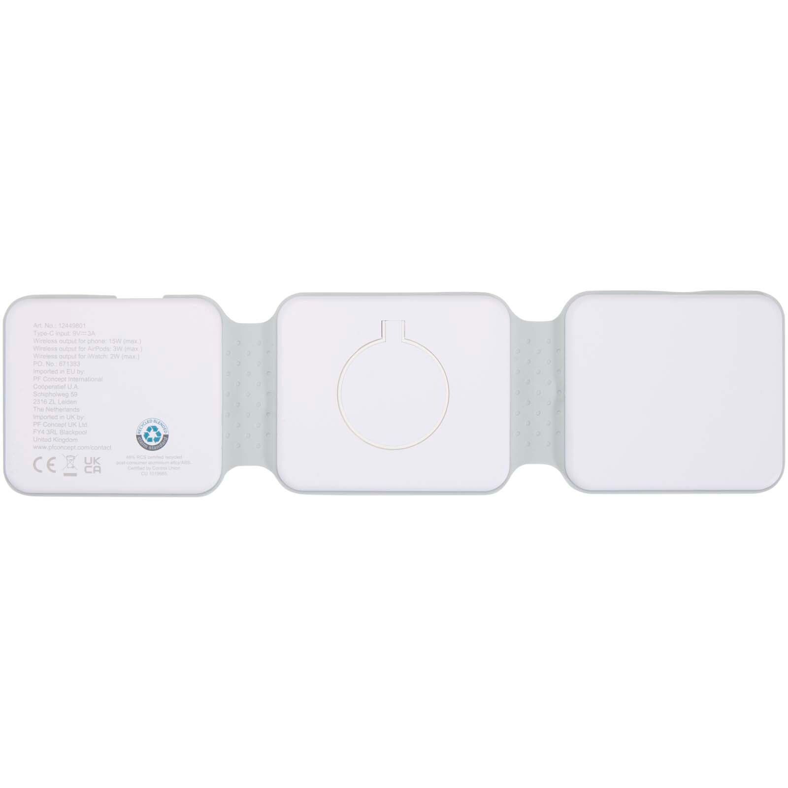 Armus 15 W 3-in-1 zusammenklappbares kabelloses Ladegerät aus recyceltem Kunststoff - weiss-962