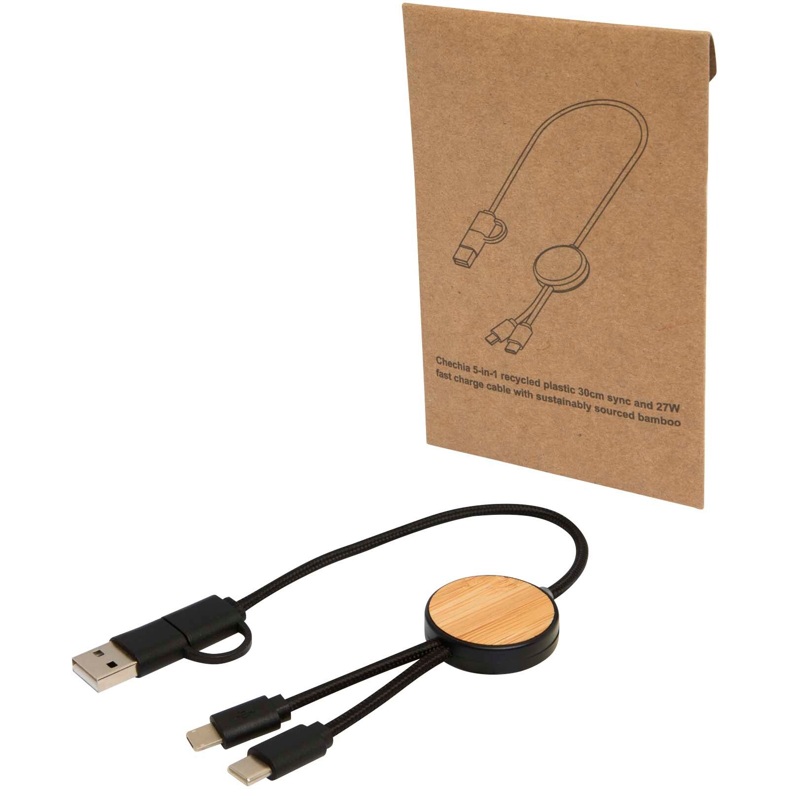 Chechia 30 cm 5-in-1 Kabel aus recyceltem Kunststoff für Datenübertragung und 27W Schnellladung mit Bambusdetails - schwarz-60