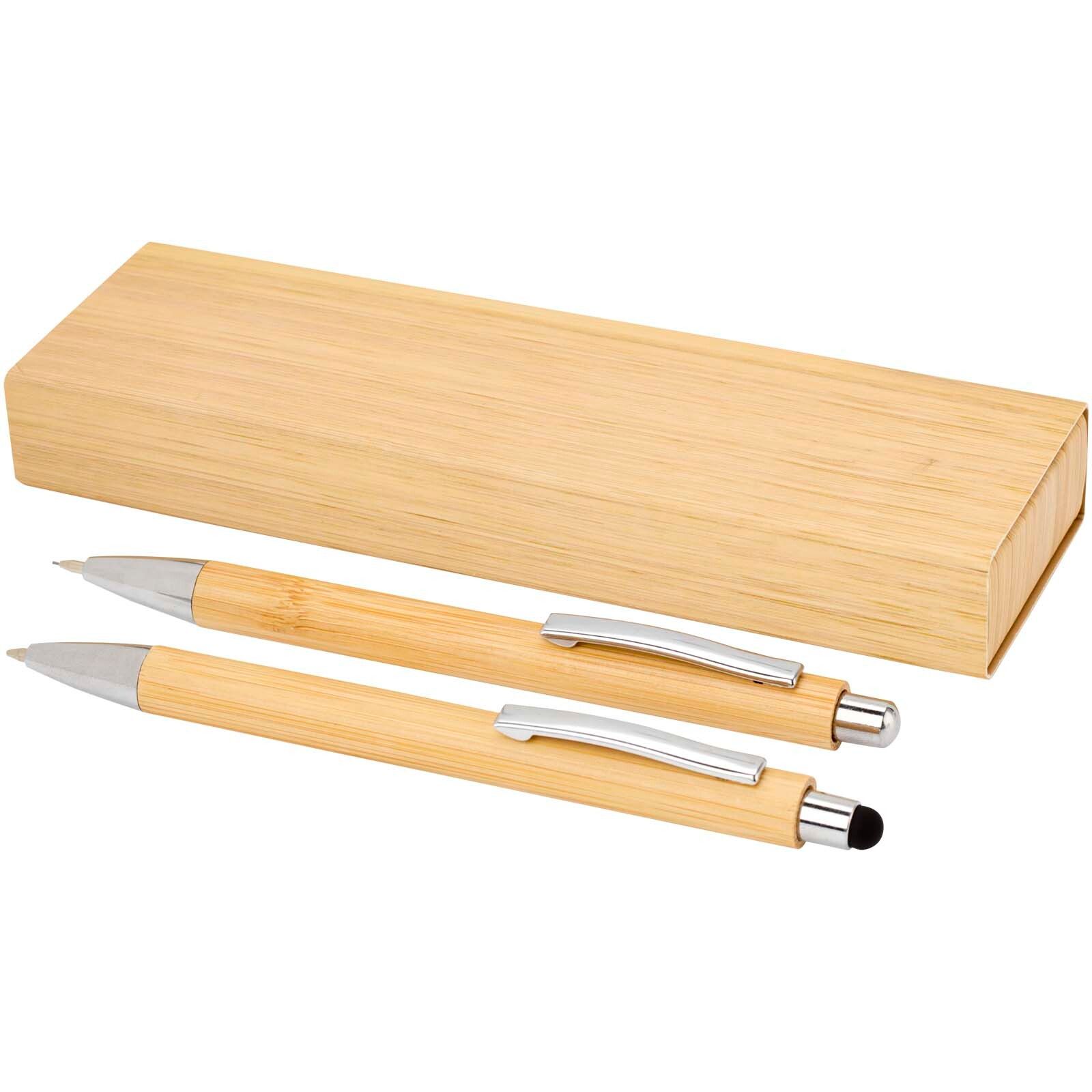 Oblys Kugelschreiber und Druckbleistiftset aus Bambus (schwarze Mine) - natur-658