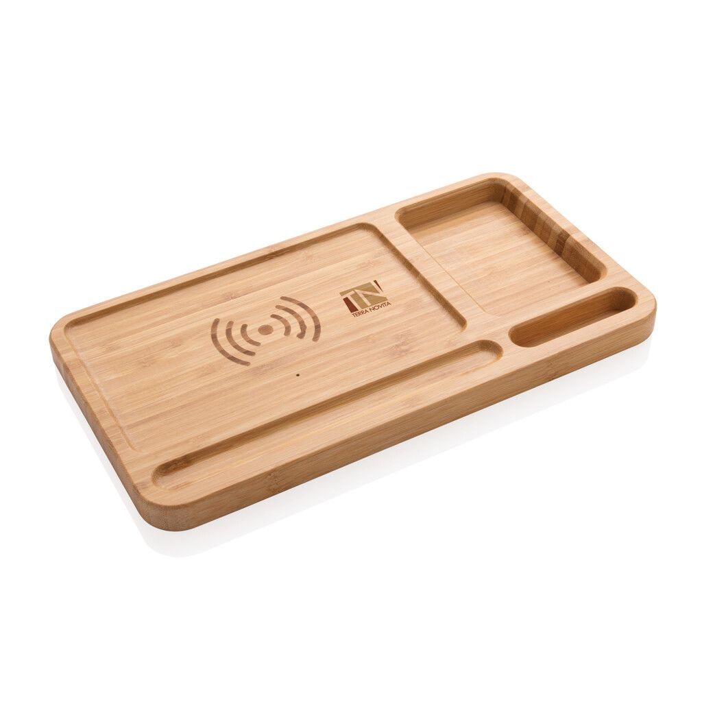 Bambus Schreibtisch-Organizer mit 5W Wireless Charger - braun-613