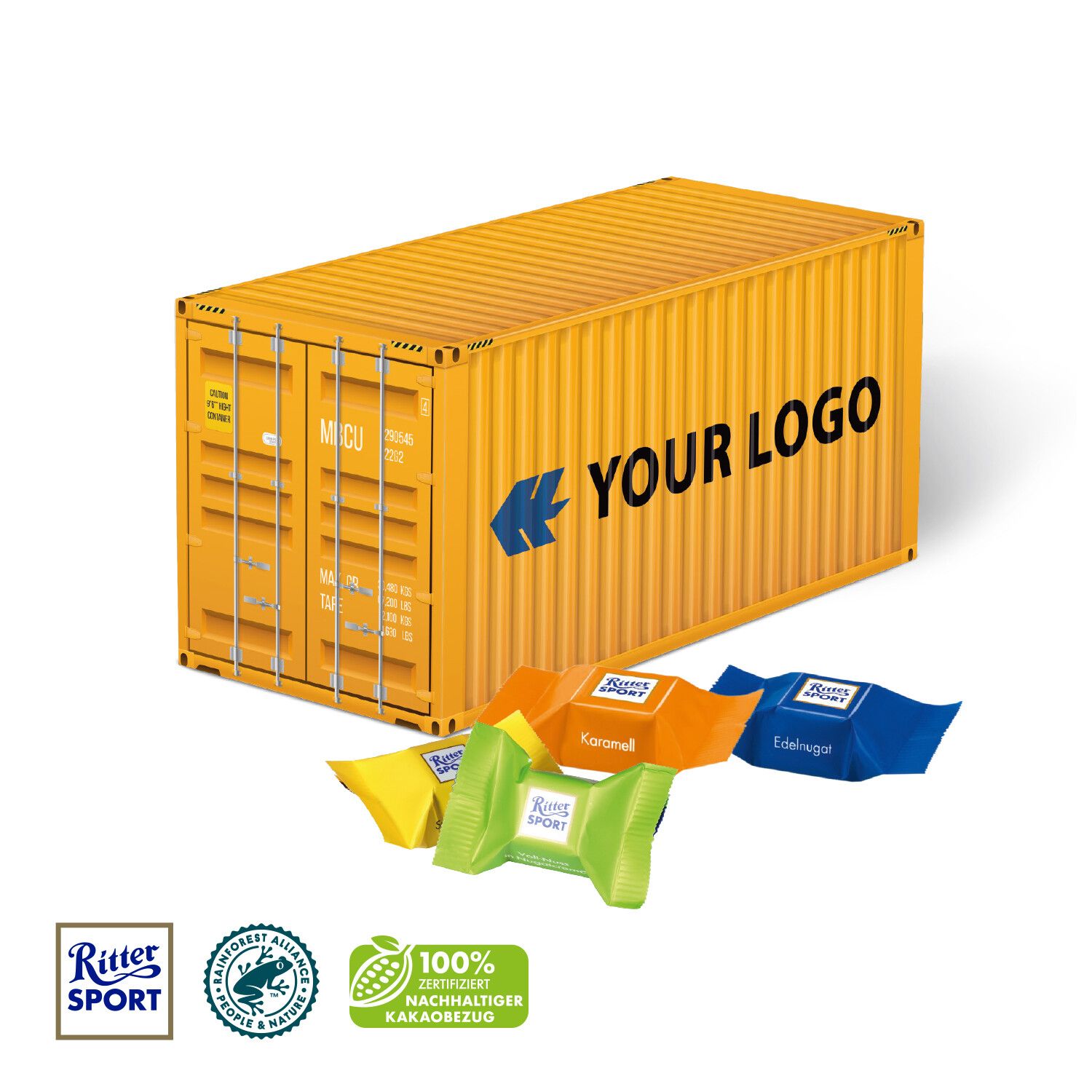3D Präsent "Container" mit Ritter Sport Schokowürfel-826