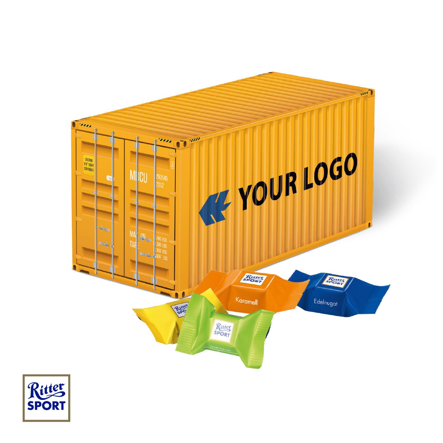 3D Präsent "Container" mit Ritter Sport Schokowürfel-826