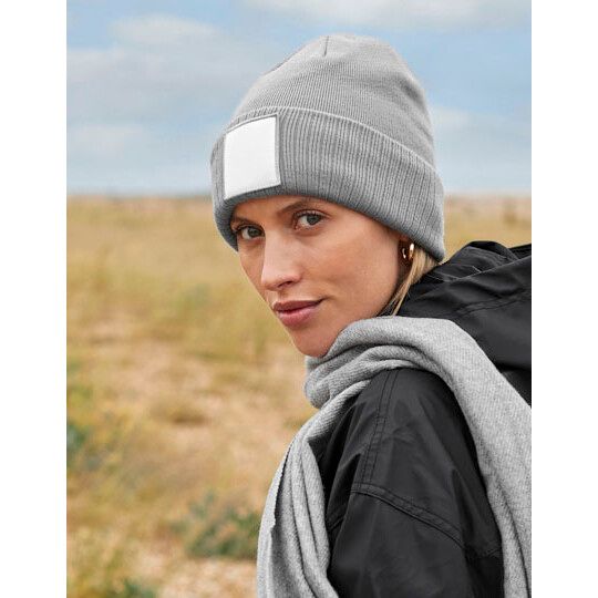 Appliqué Patch Beanie - oatmeal - white-603