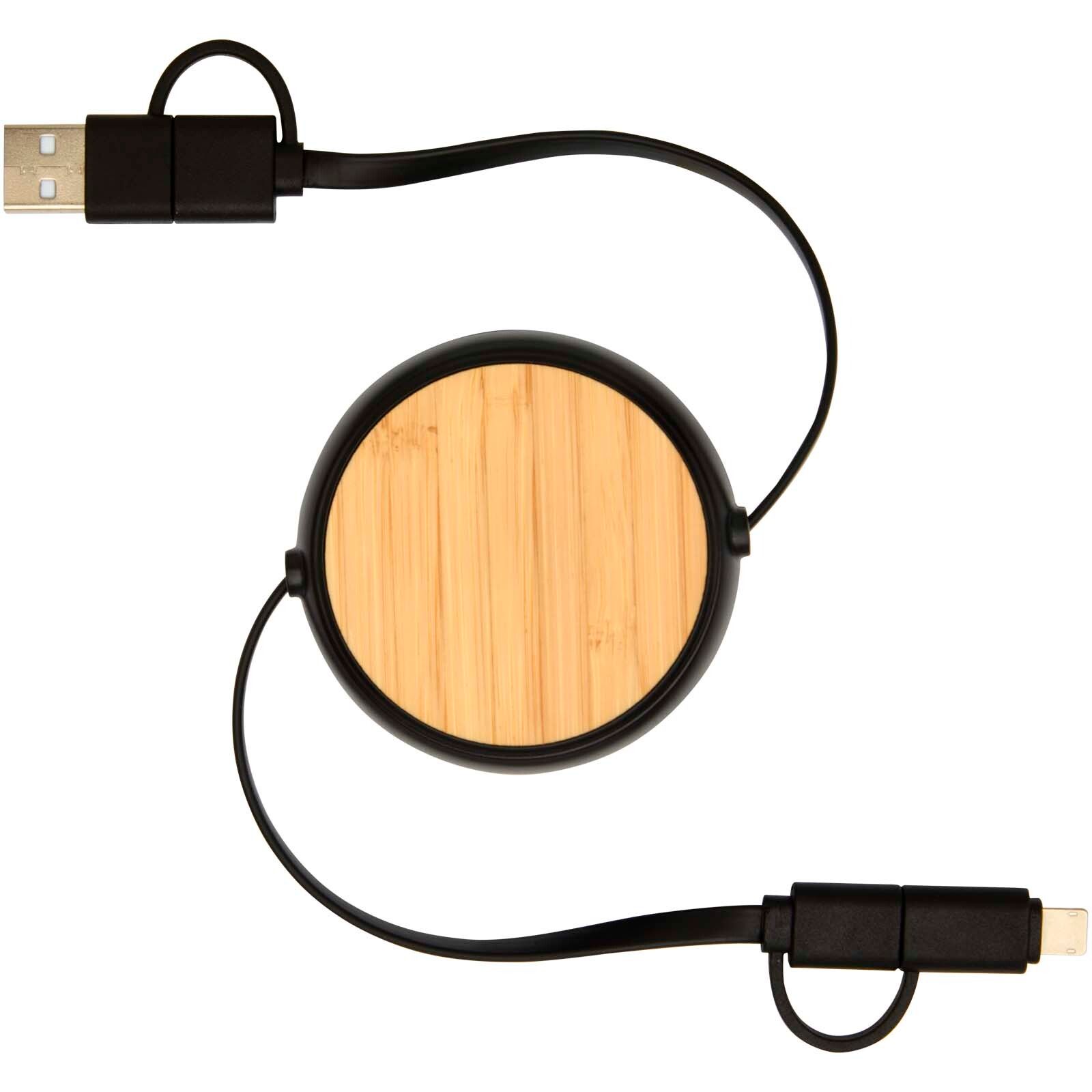 Chechia 100cm 5-in-1 Kabel aus recyceltem Kunststoff, einziehbar, für Datenübertragung und 45W Schnellladung mit Bambusdetails - schwarz-355