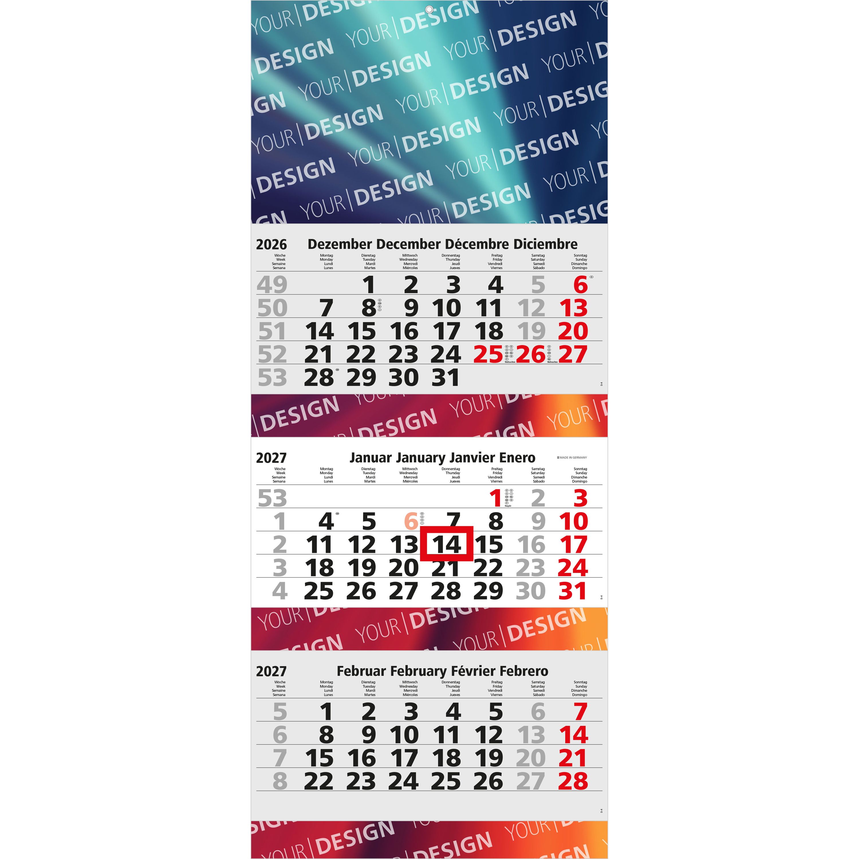 3-Monatskalender Mehrblock Maxi 3 Post-585