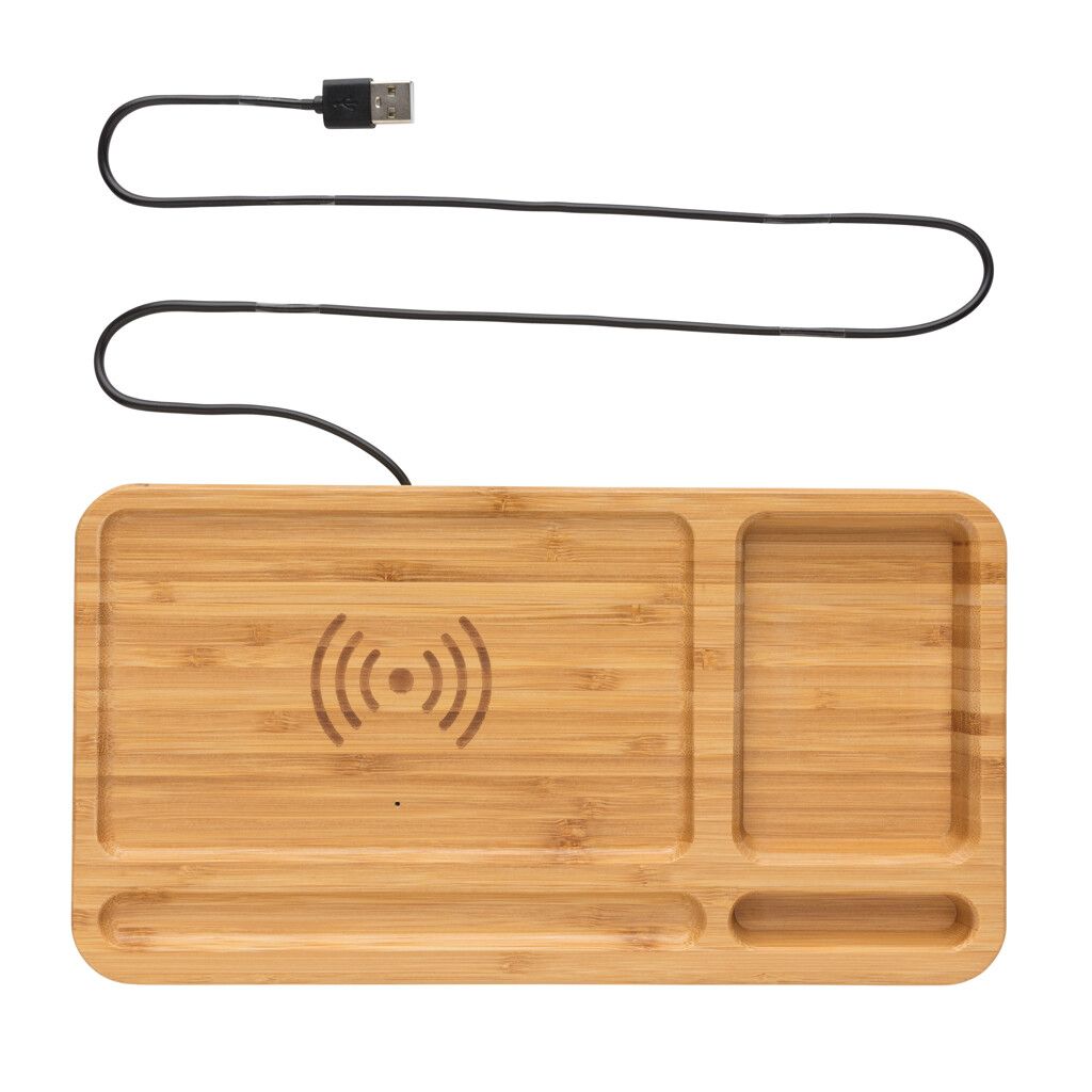 Bambus Schreibtisch-Organizer mit 5W Wireless Charger - braun-588