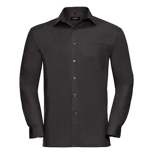 Men's Long Sleeve Classic Pure Cotton Poplin Shirt - black-171